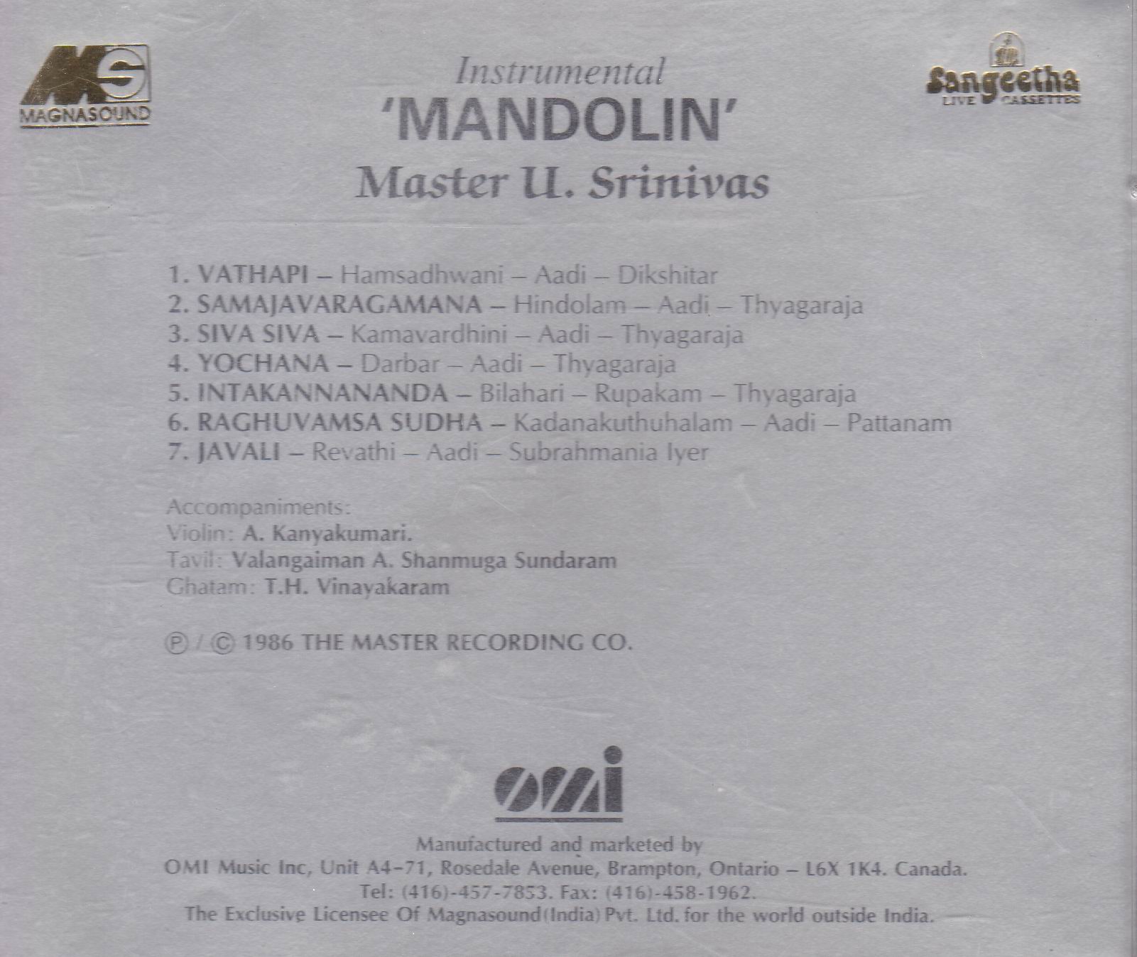 (image for) Master S Srinivas Instrumental Mandolin Hits
