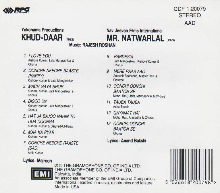 Indian Cd Khuddaar Mr Natwarlaal EMI CD - Click Image to Close