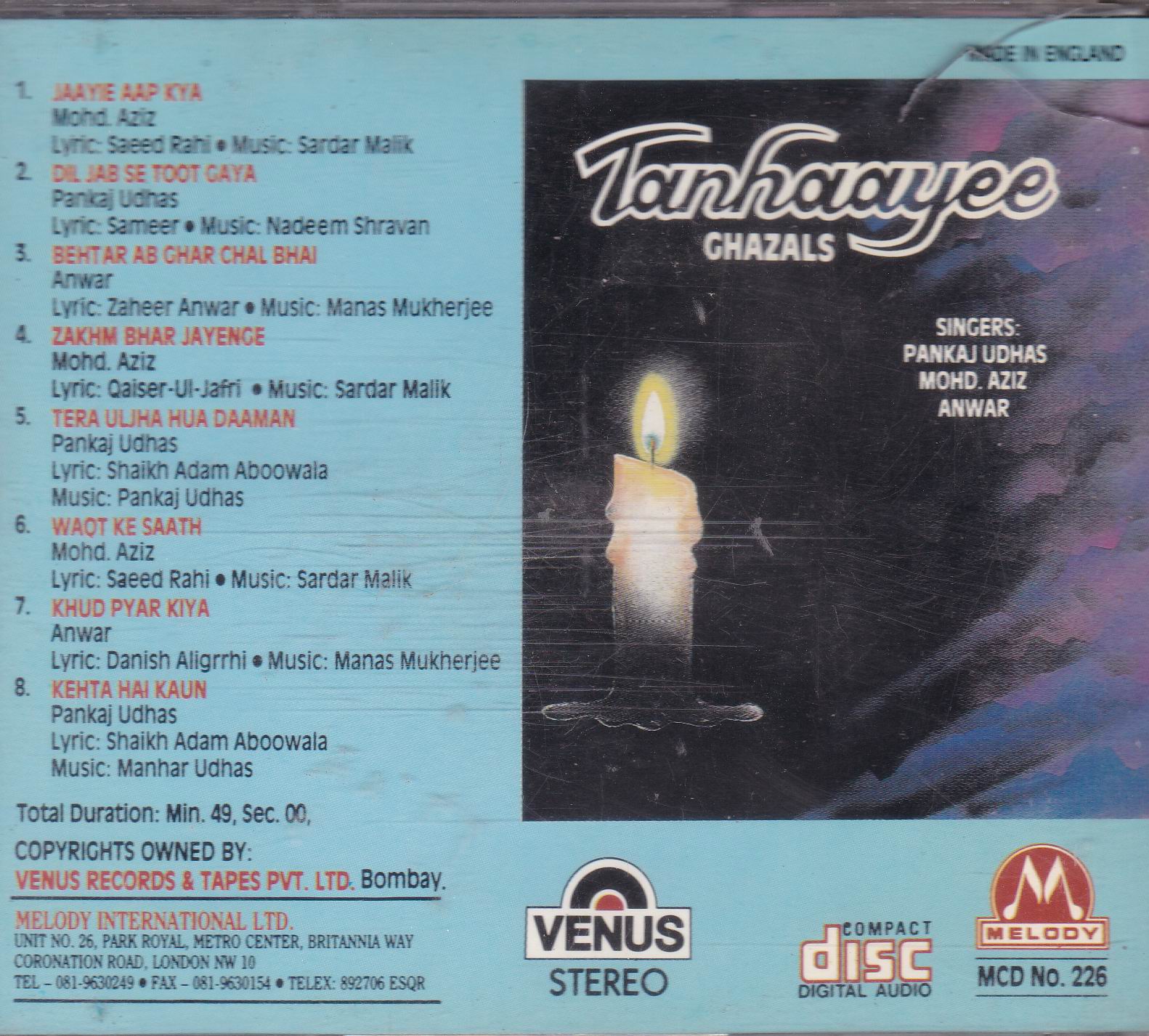 (image for) Tanhayee Ghazals Venus CD