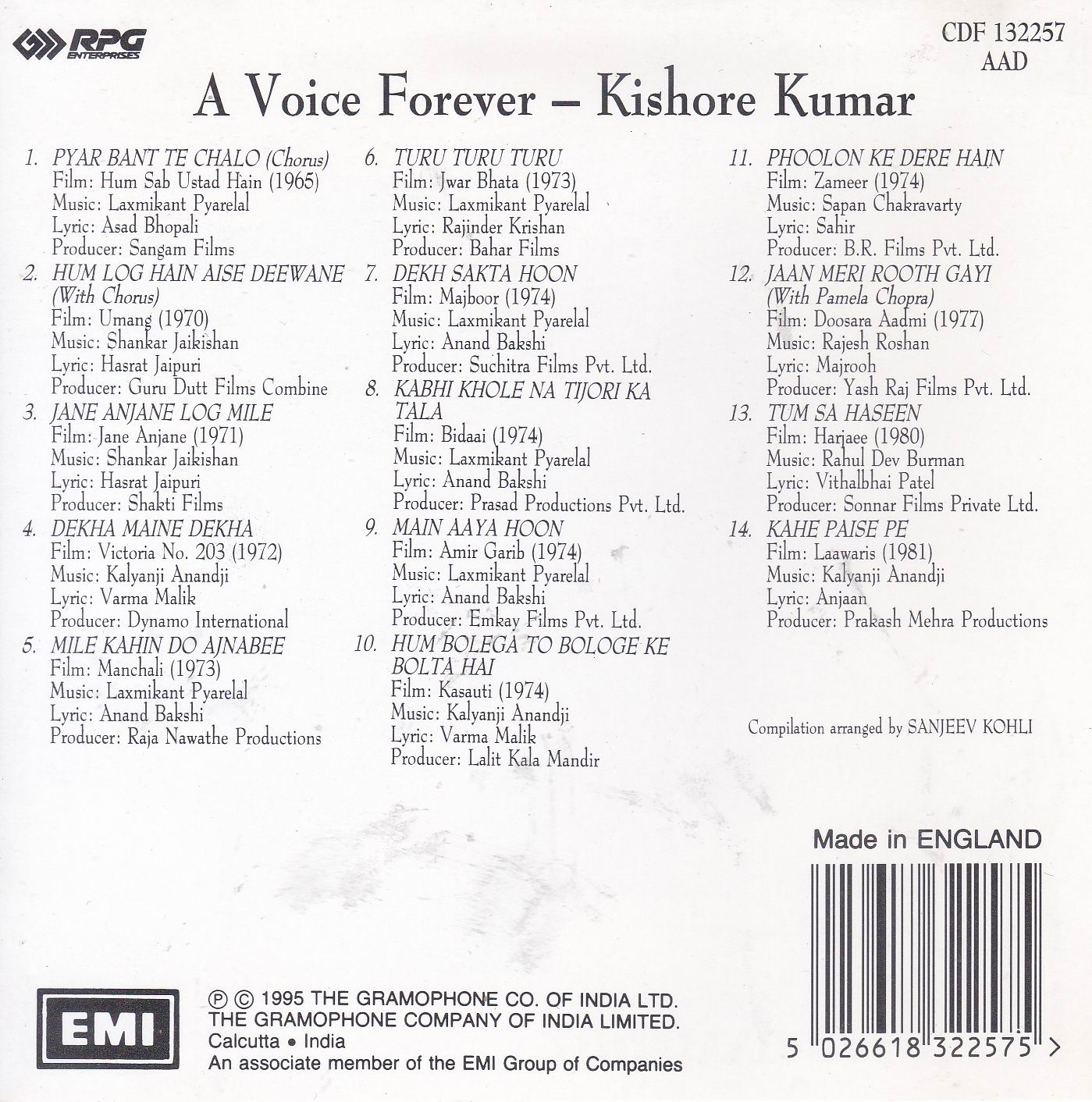 A Voice Forever Kishore Kumar EMI Cd - Click Image to Close