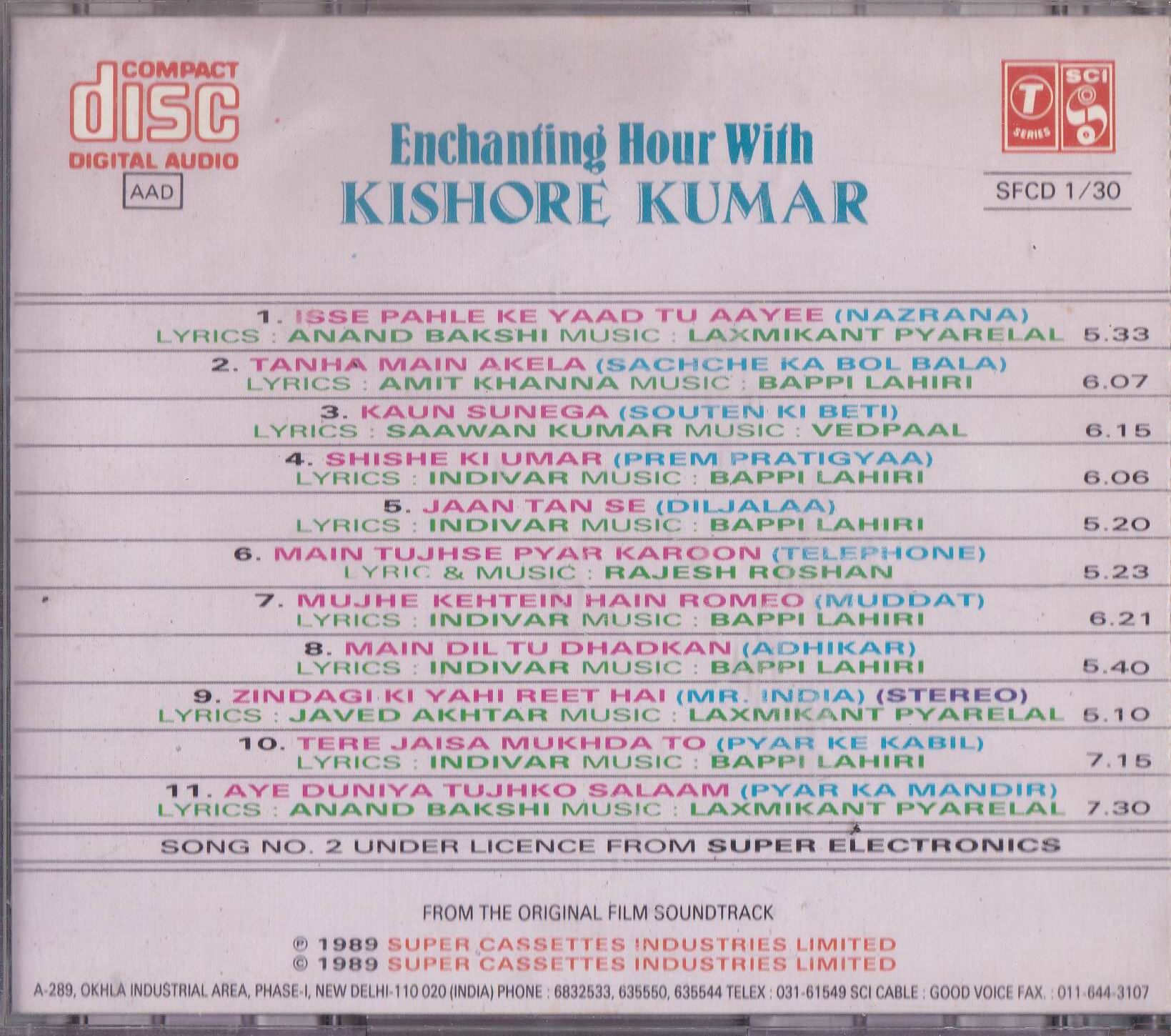 Enchanting Hour With Kishore Kumar T Series Cd - Click Image to Close