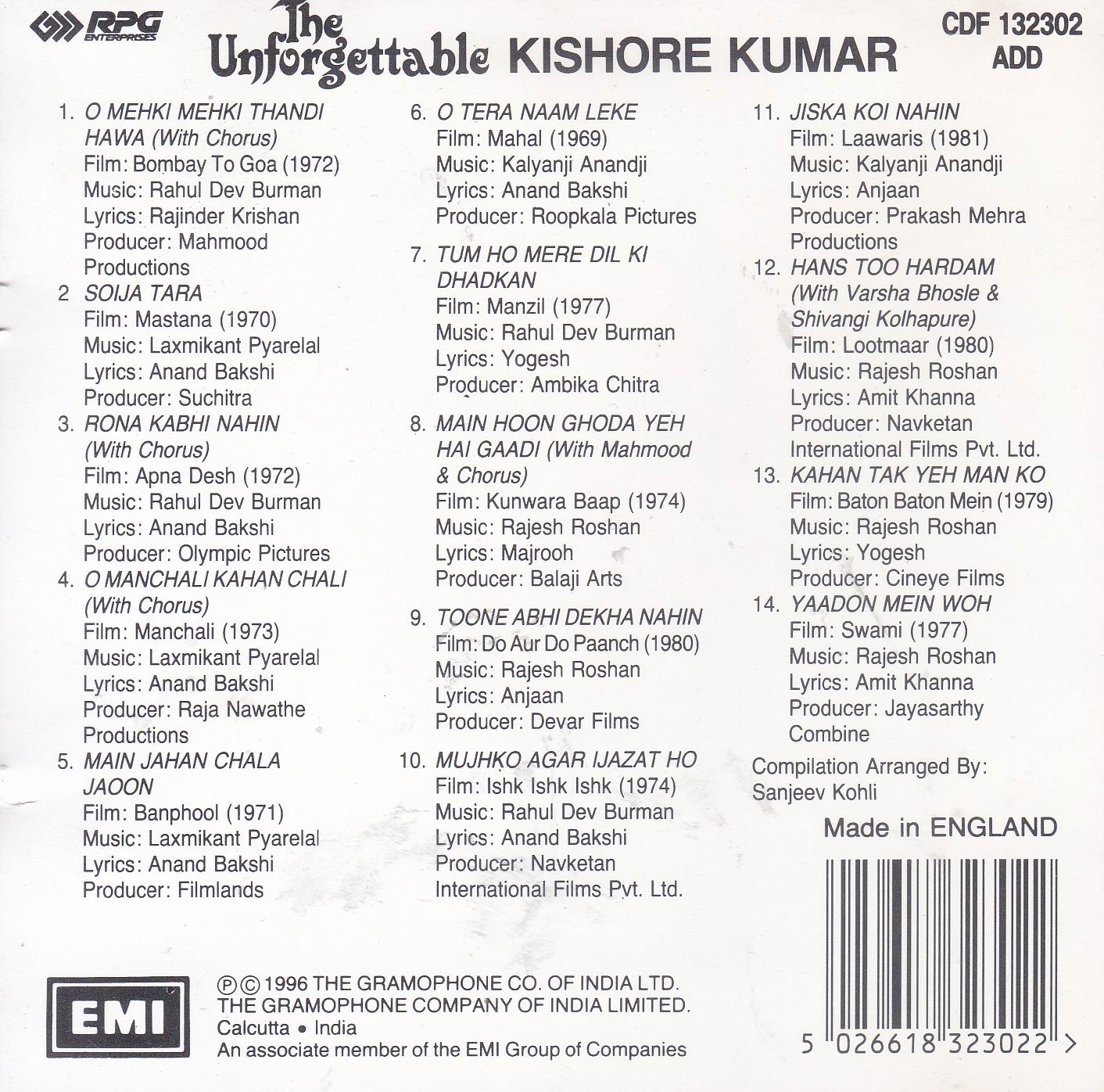 (image for) The Unforgettable Kishore Kumar EMI Cd