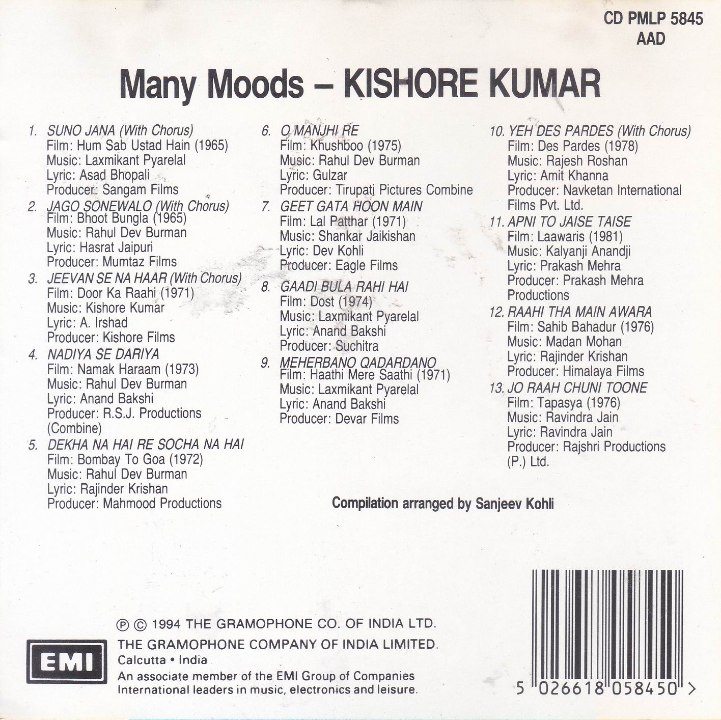 Many Moods Kishore Kumar EMI Cd - Click Image to Close