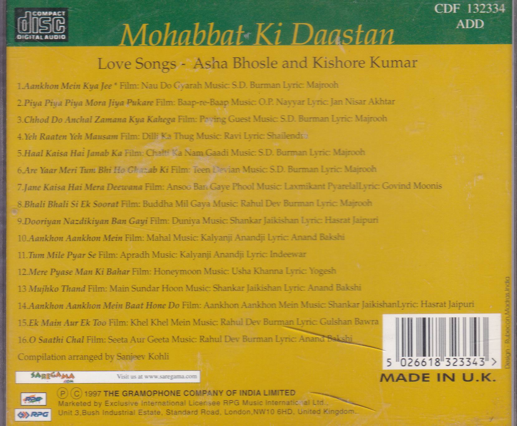 Mohabbat Ki Dastaan Kishore Kumar & Asha EMI Cd - Click Image to Close