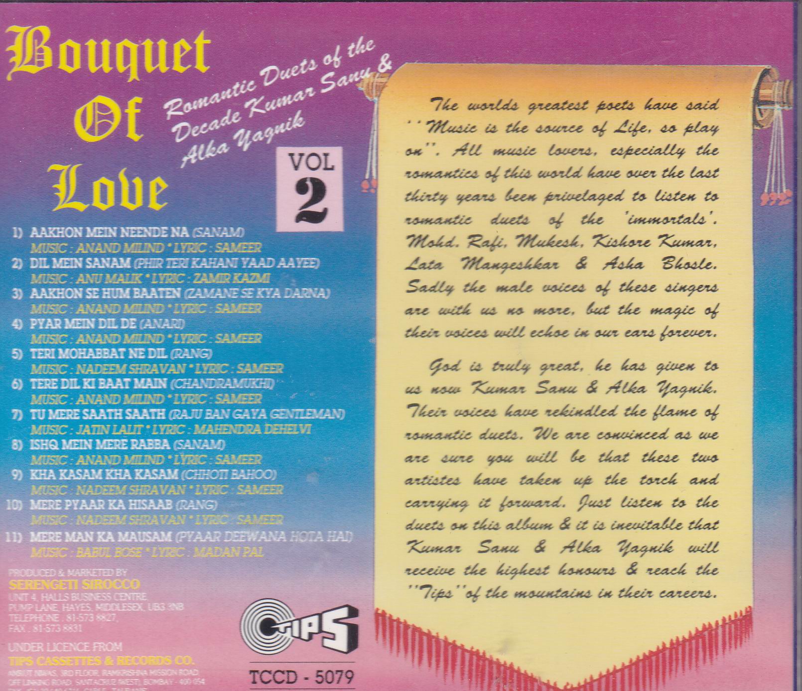 (image for) Bouquet Of Love Kumar Sanu & Alka Tips Cd