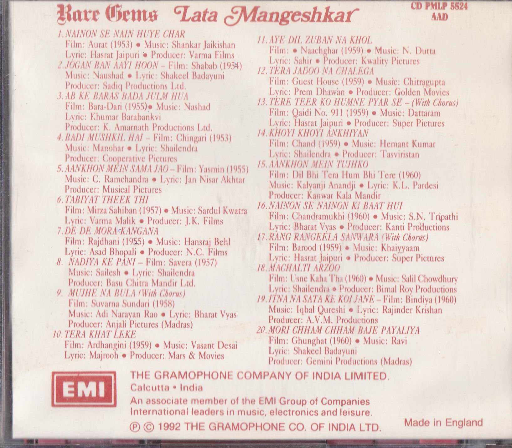 Rare Gems Lata Mangeshkar EMI Cd - Click Image to Close