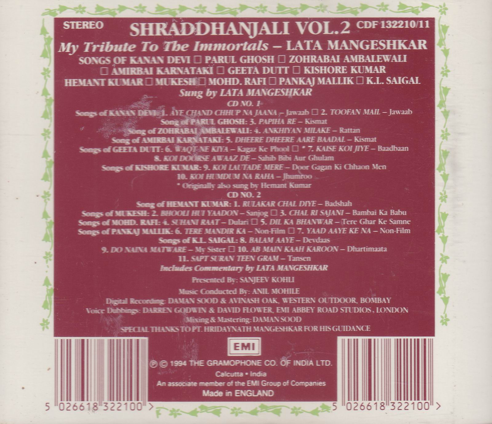 (image for) Lata Mangeshkar Shraddhaniaji EMI Cd Vol 2