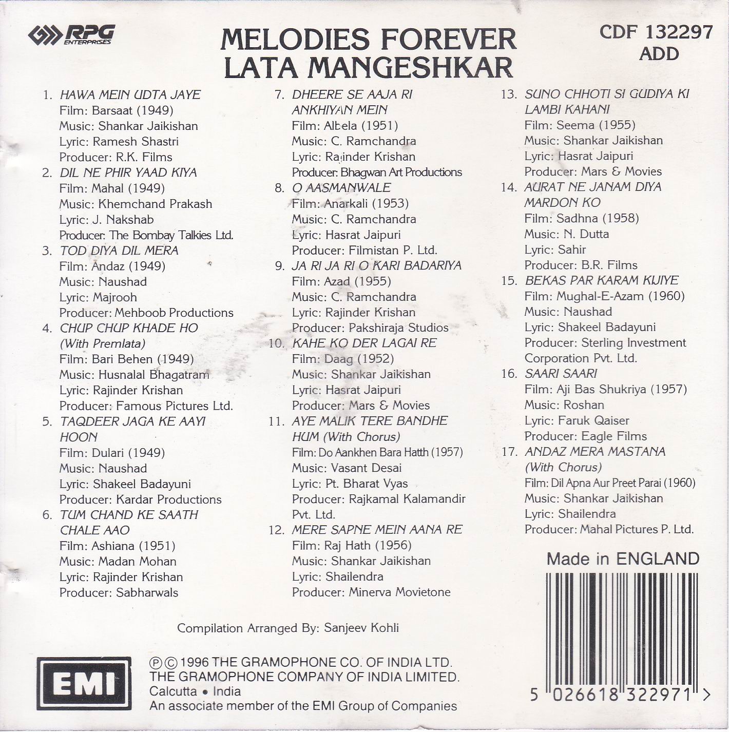 Melodies Forever Lata Mangeshkar EMI Cd - Click Image to Close