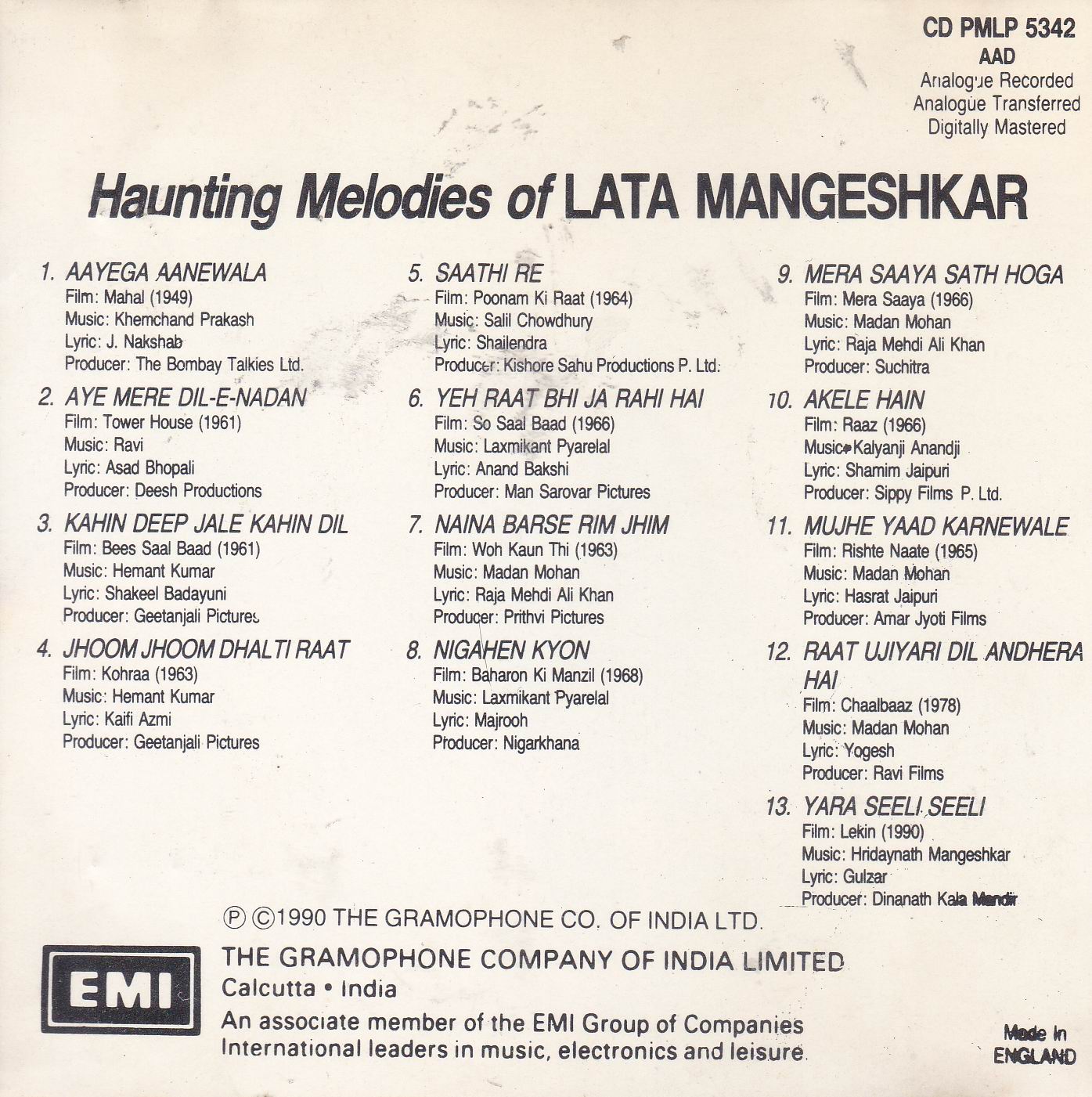 Haunting Melodies Of Lata Mangeshkar EMI Cd - Click Image to Close