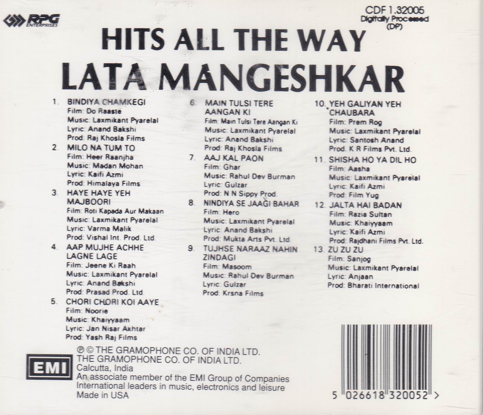 Hits All The Way Lata Mangeshkar EMI Cd - Click Image to Close
