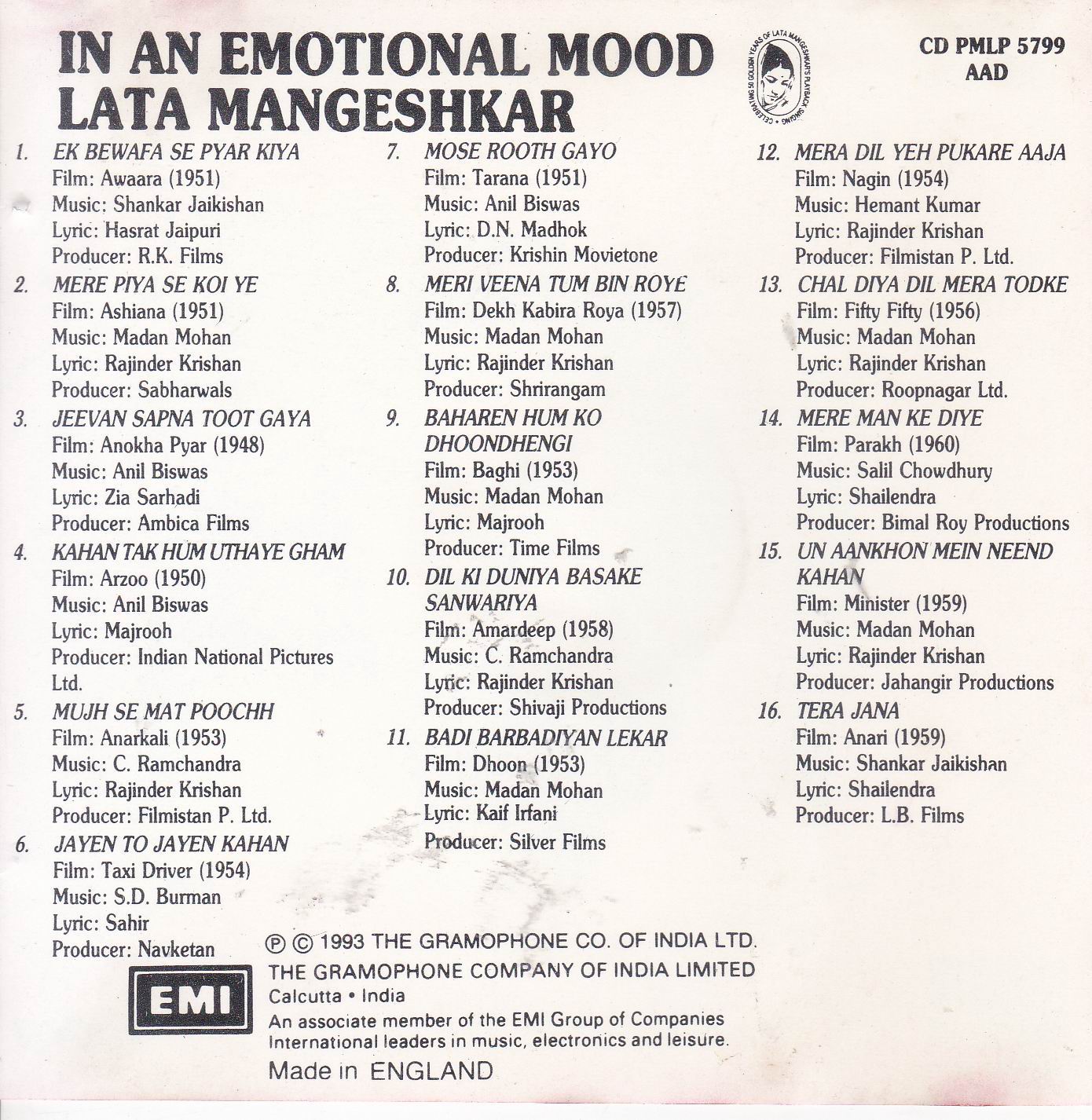 (image for) In An Emotional Mood Lata Mangeshkar EMI Cd