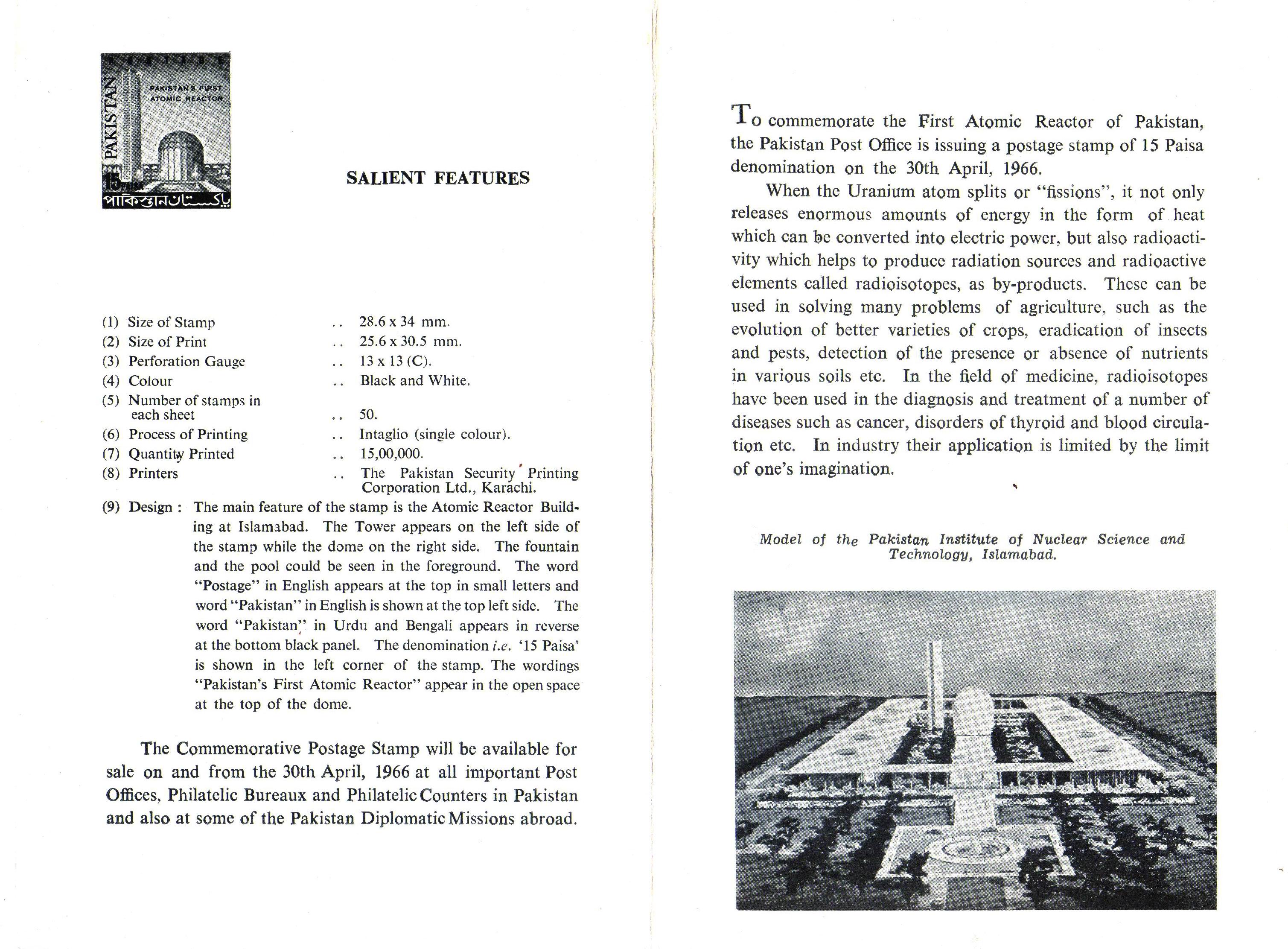 Pakistan Fdc 1966 Brochure Stamp Pakistan's First Atomic Reactor