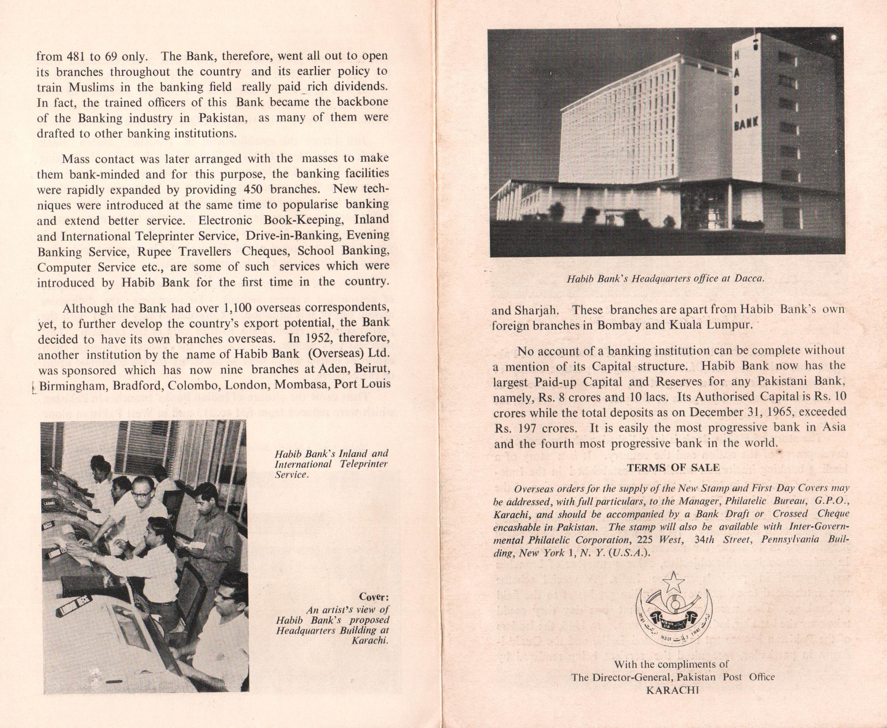 Pakistan Fdc 1966 Brochure & Stamp Habib Bank Ltd - Click Image to Close