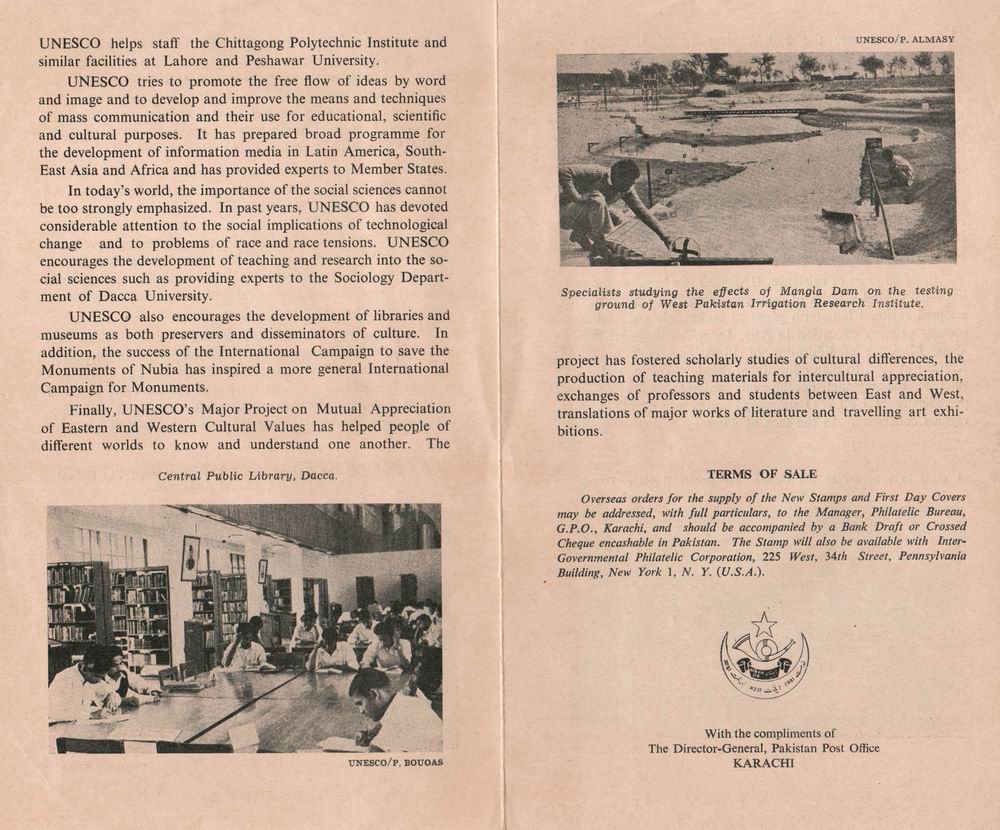 Pakistan Fdc 1966 Brochure Stamp 20th Anniversary of U.N.E.S.C.O - Click Image to Close