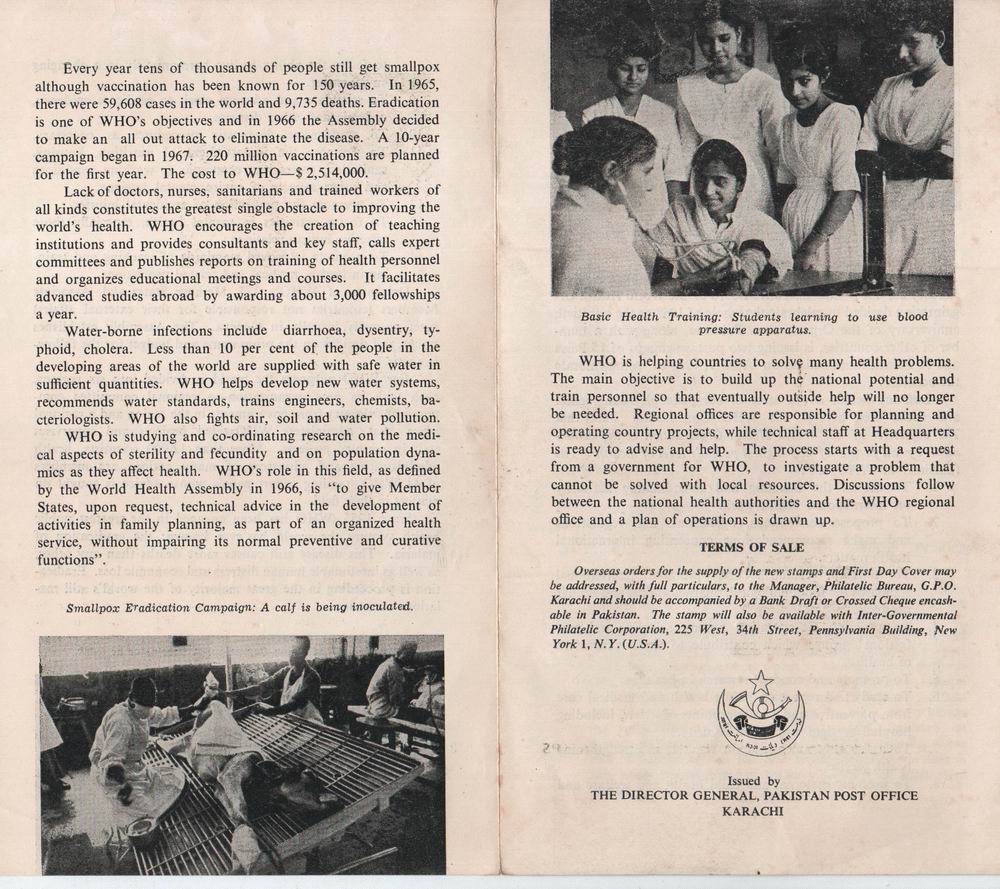(image for) Pakistan Fdc 1968 Brochure & Stamp World Health Organization WHO