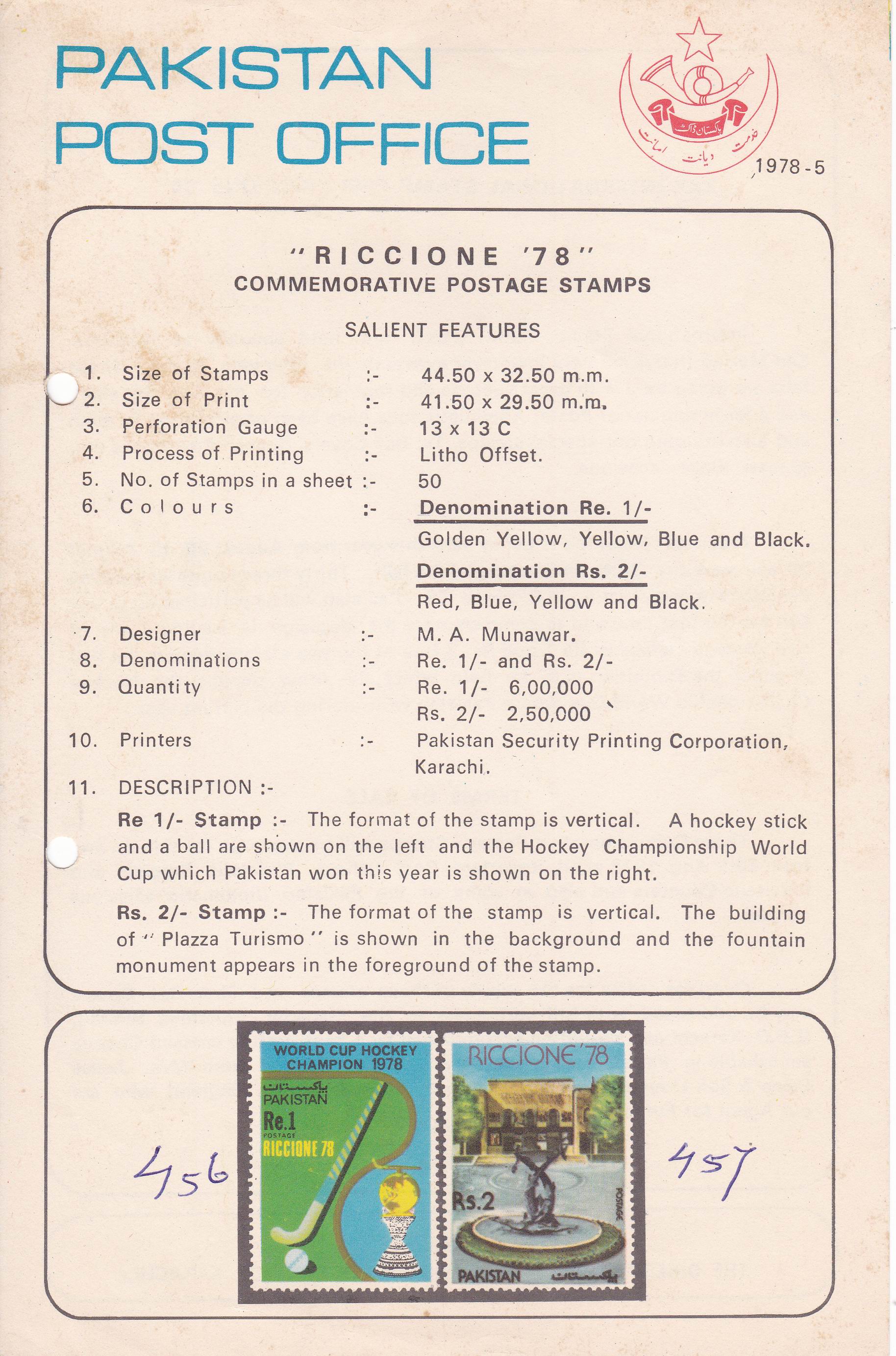 (image for) Pakistan Fdc 1978 Brochure & Stamps Stamp Fair Hockey