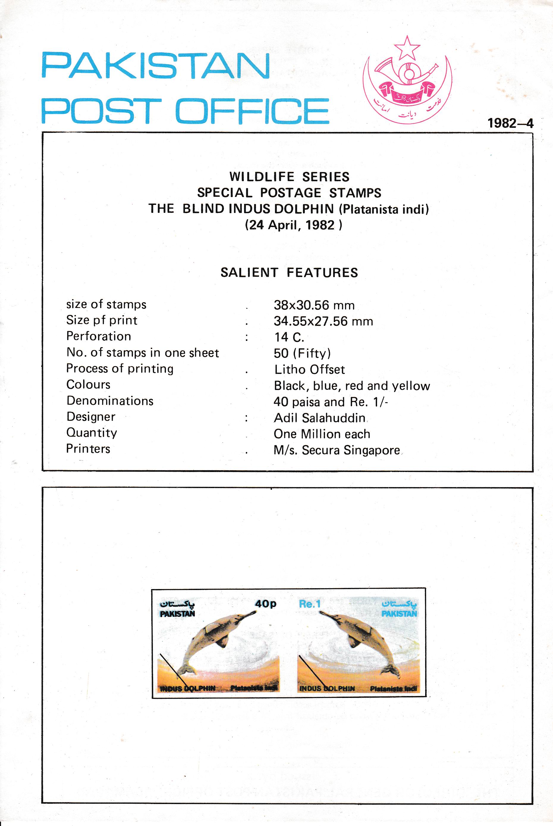 (image for) Pakistan Fdc 1982 Brochure & Stamps Blind Indus Dolphin