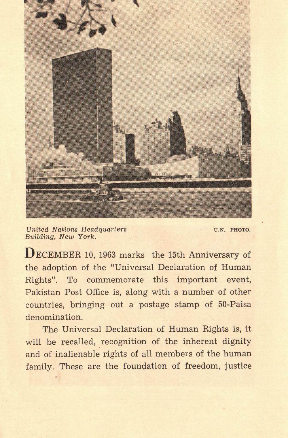 (image for) Pakistan Fdc 1963 Brochure & Stamp Declaration Human Rights