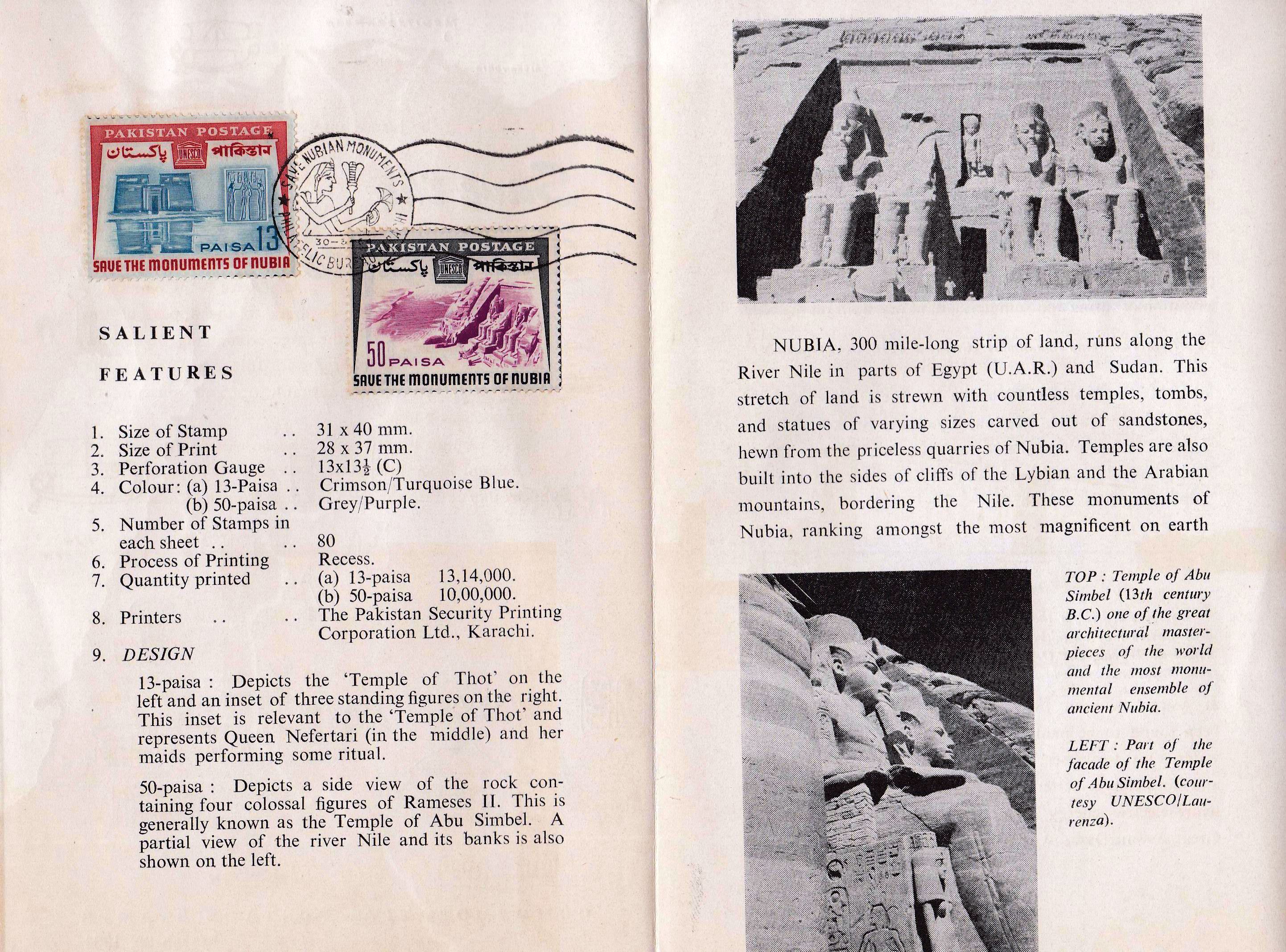 (image for) Pakistan Fdc 1964 Brochure & Stamps Save The Monuments Of Nubia