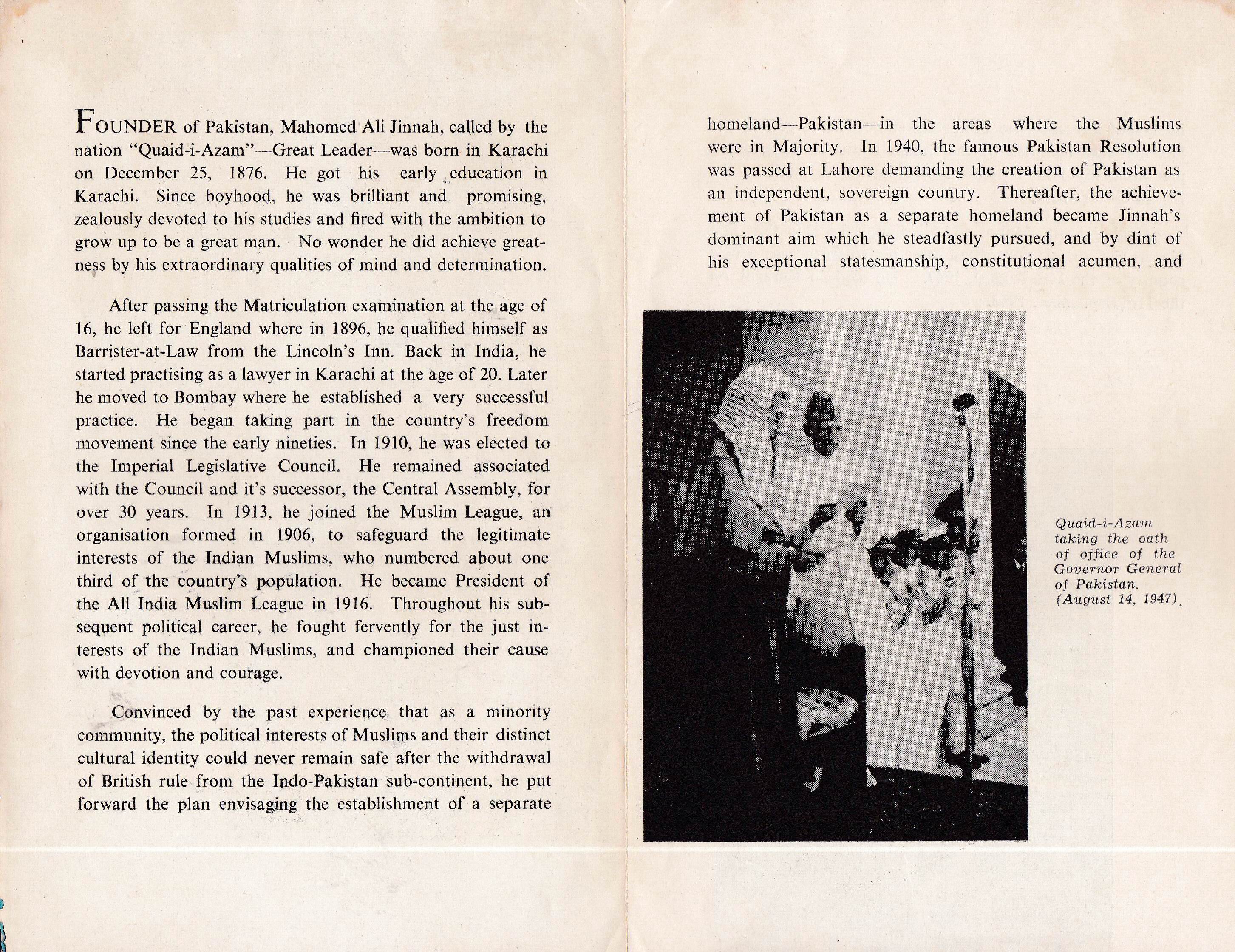(image for) Pakistan Fdc 1964 First Day Brochure & Stamp Quaid-i-Azam Jinnah
