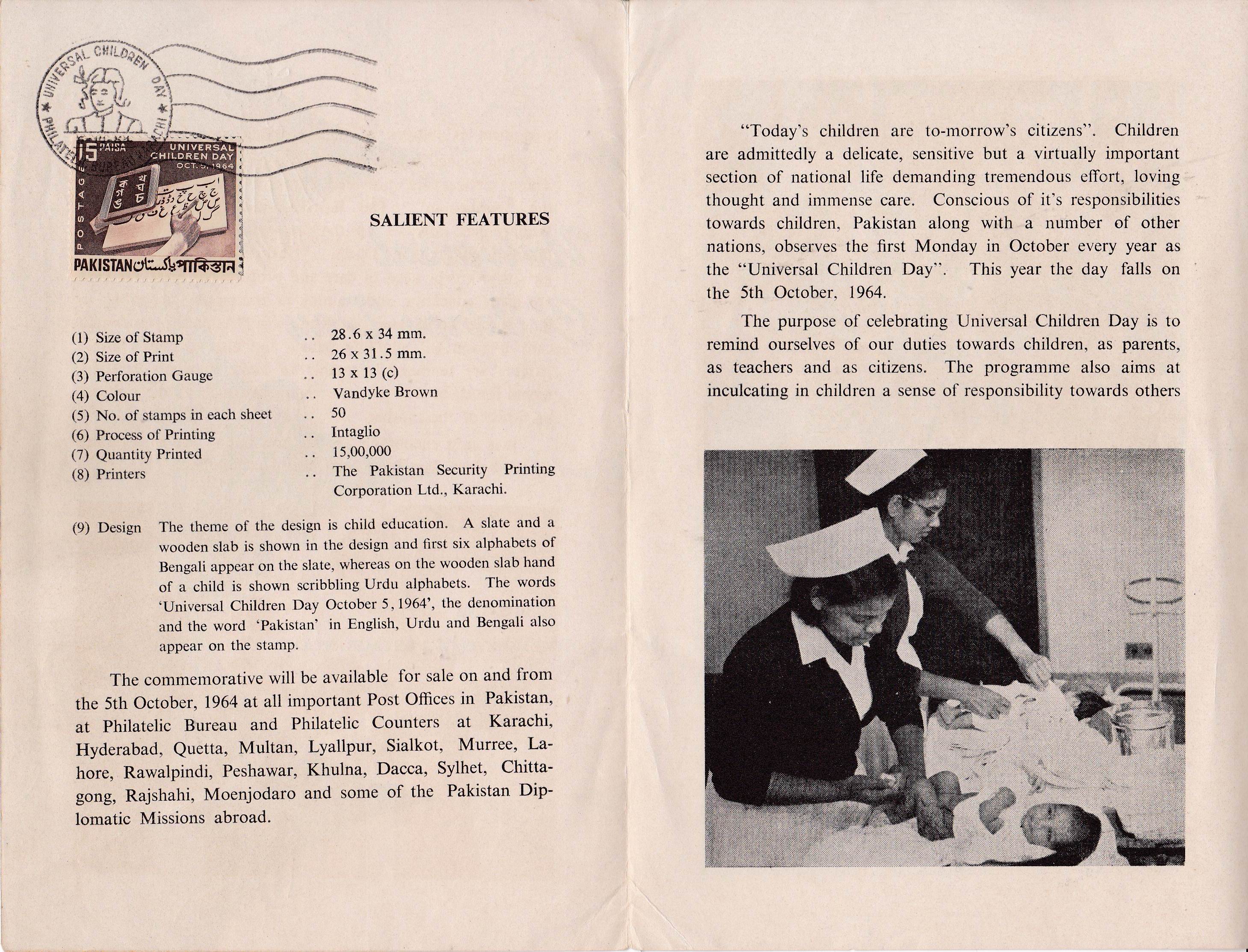 (image for) Pakistan Fdc 1964 Brochure & Stamp Universal Children Alphabets