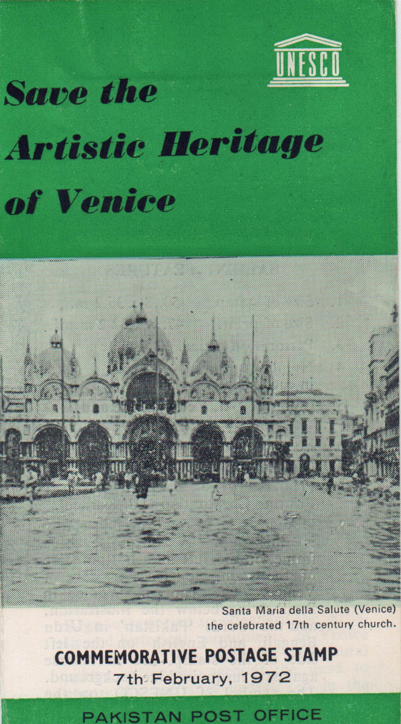 Pakistan Fdc 1972 Brochure & Stamp Save Artistic Heritage Venice