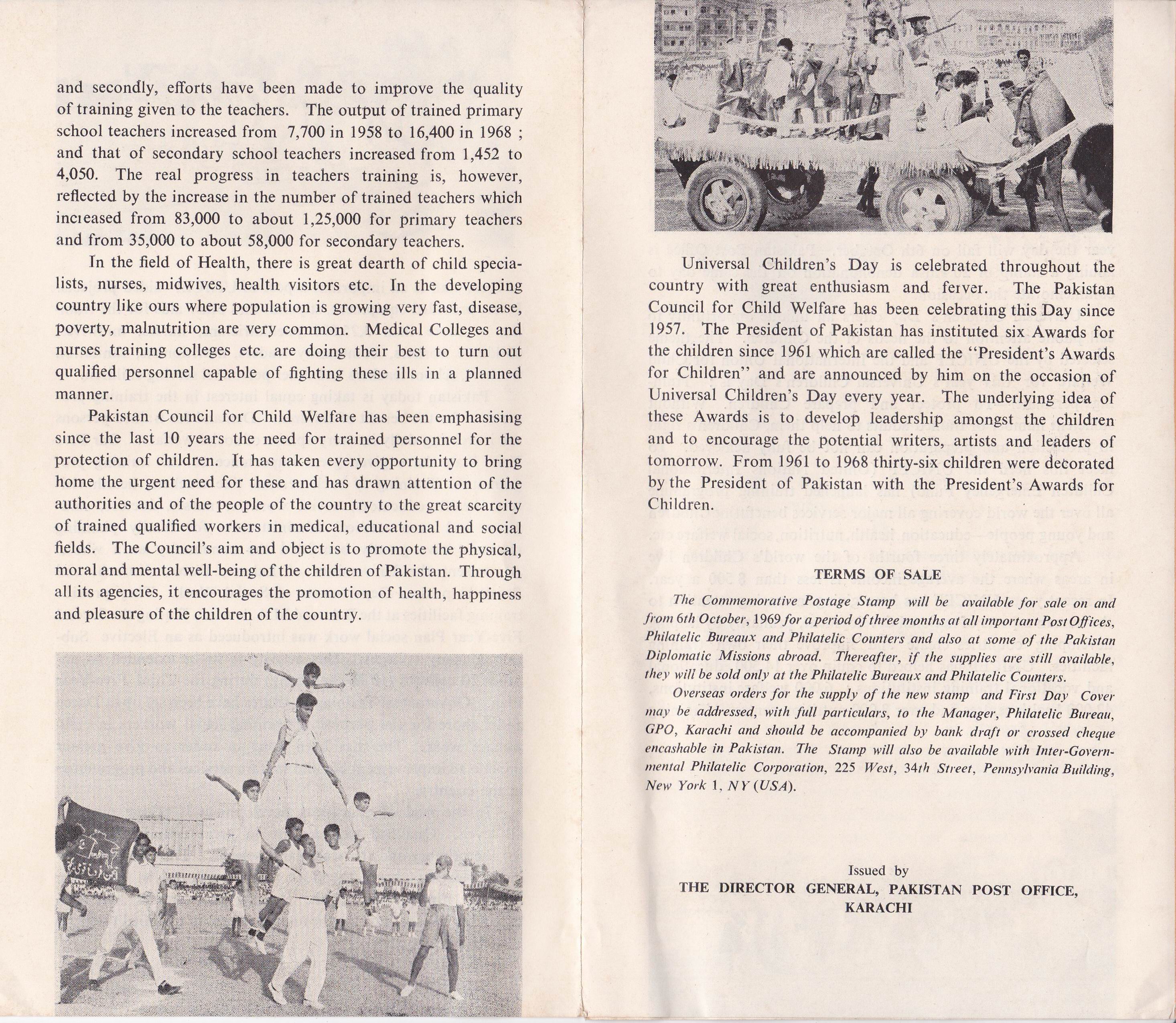 (image for) Pakistan Fdc 1969 Brochure & Stamp Universal Children's Day