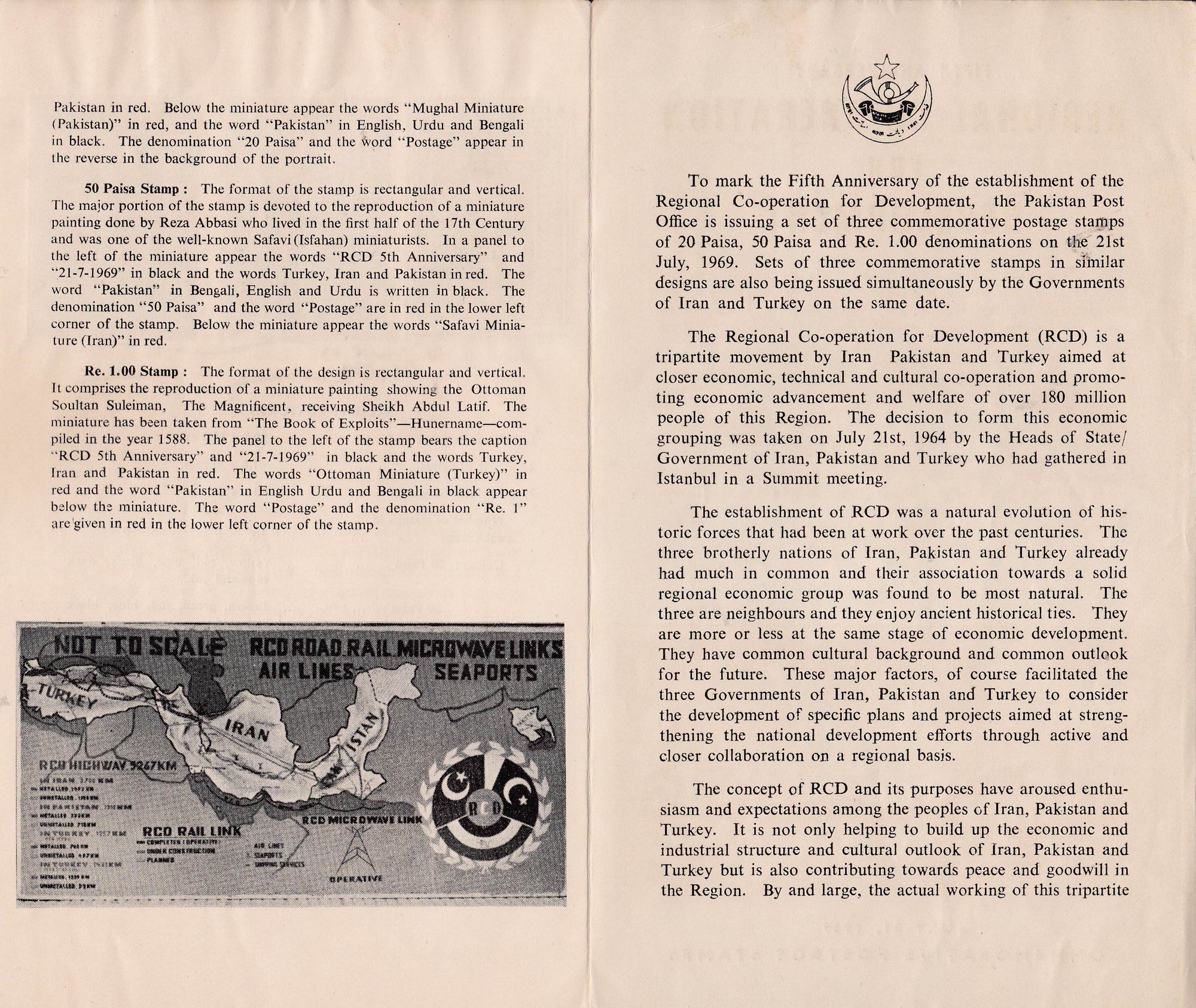 (image for) Pakistan Fdc 1969 Brochure & Stamp RCD Pakistan Turkey