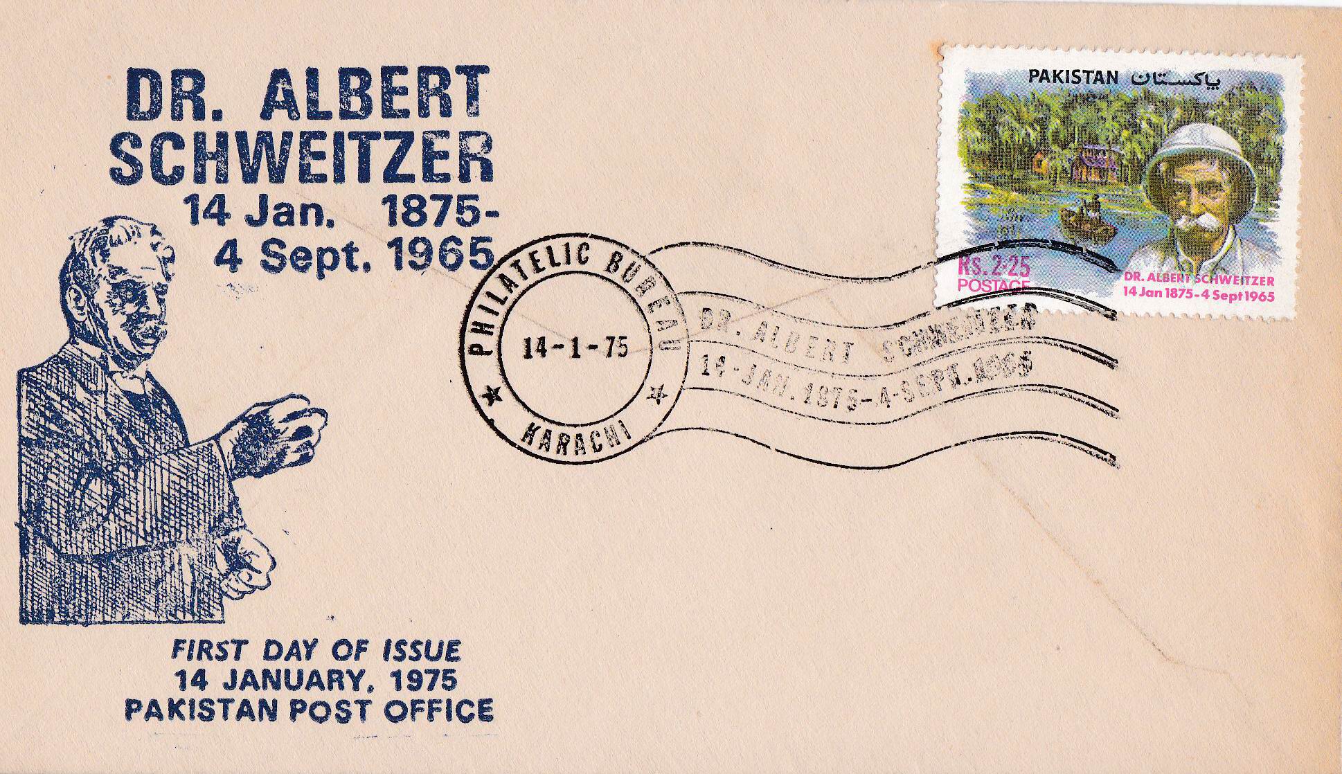 (image for) Pakistan Fdc 1975 Brochure & Stamp Dr Albert Schweitzer