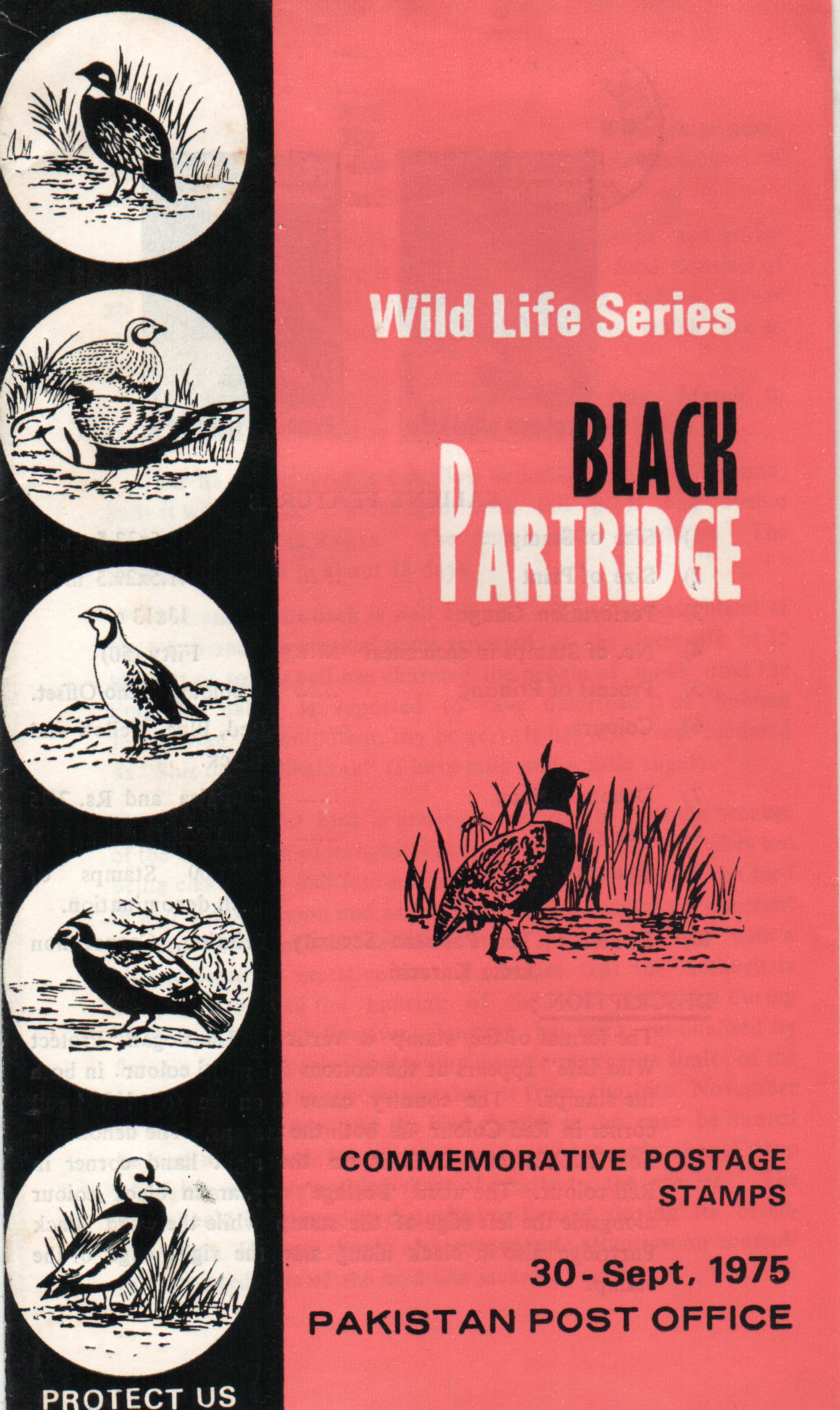 (image for) Pakistan Fdc 1975 Brochure & Stamps Black Partridge