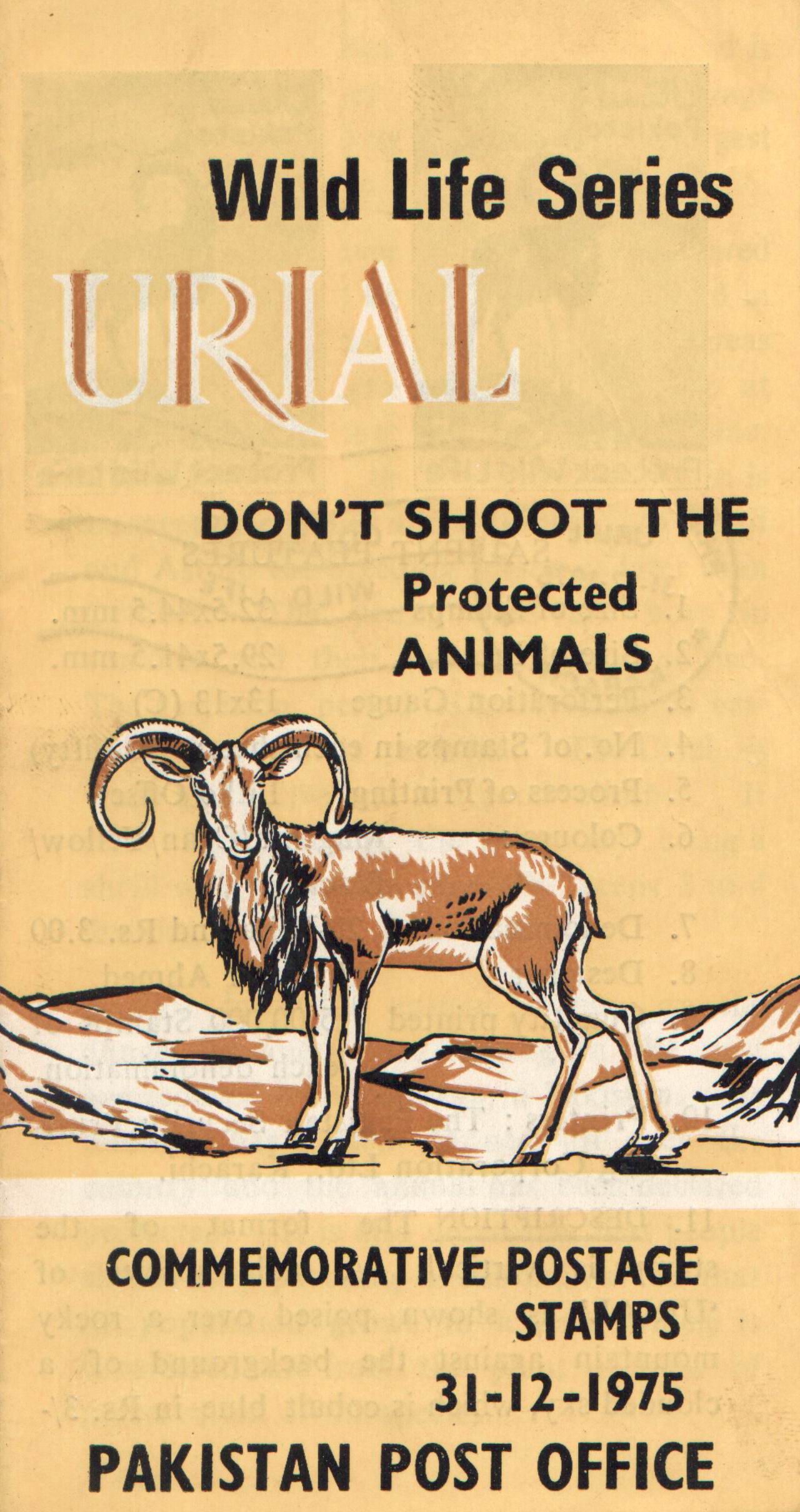 (image for) Pakistan Fdc 1975 Brochure & Stamp Wildlife Series Urial