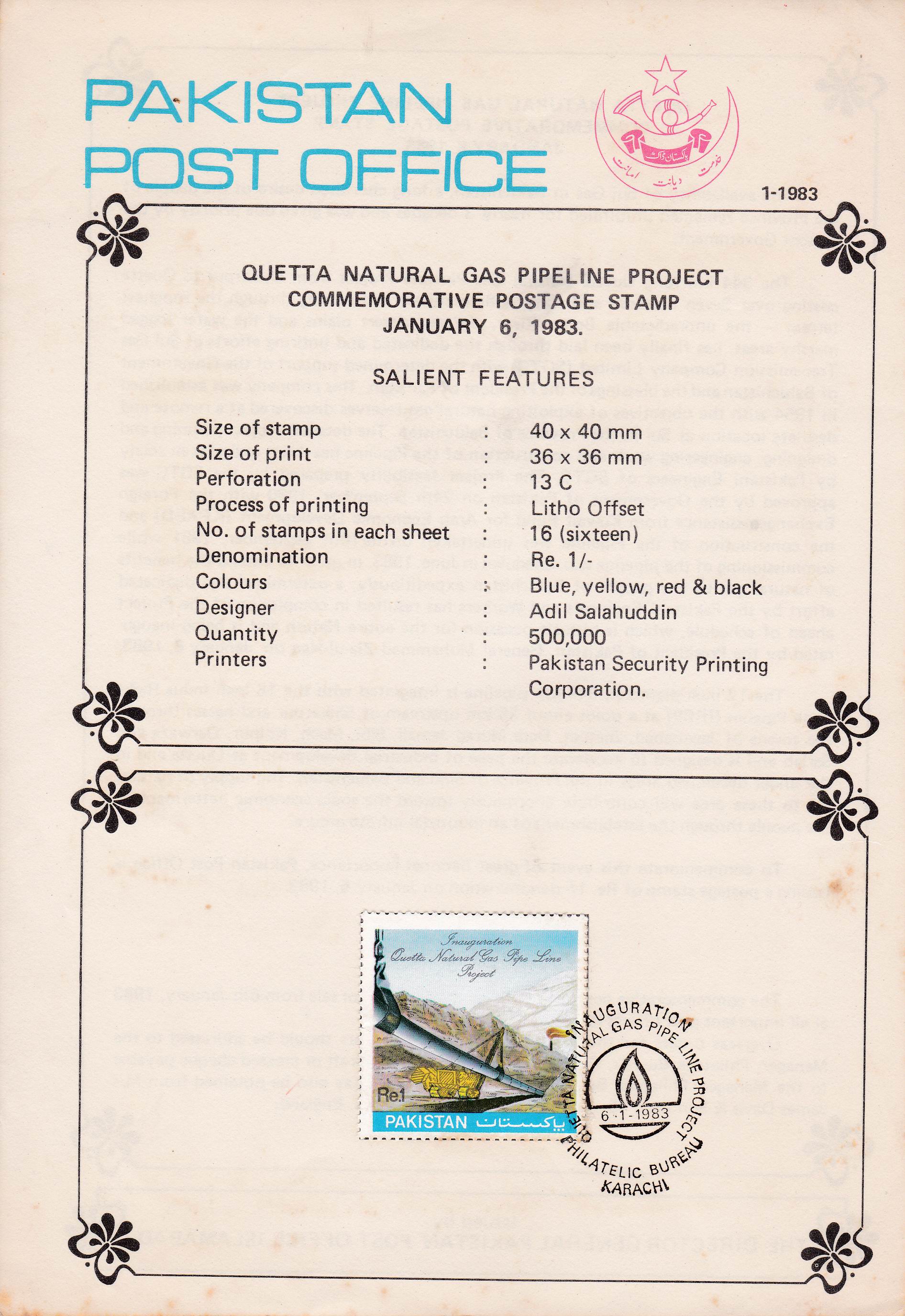(image for) Pakistan Fdc 1983 Brochure & Stamp Quetta Natural Gas Pipeline