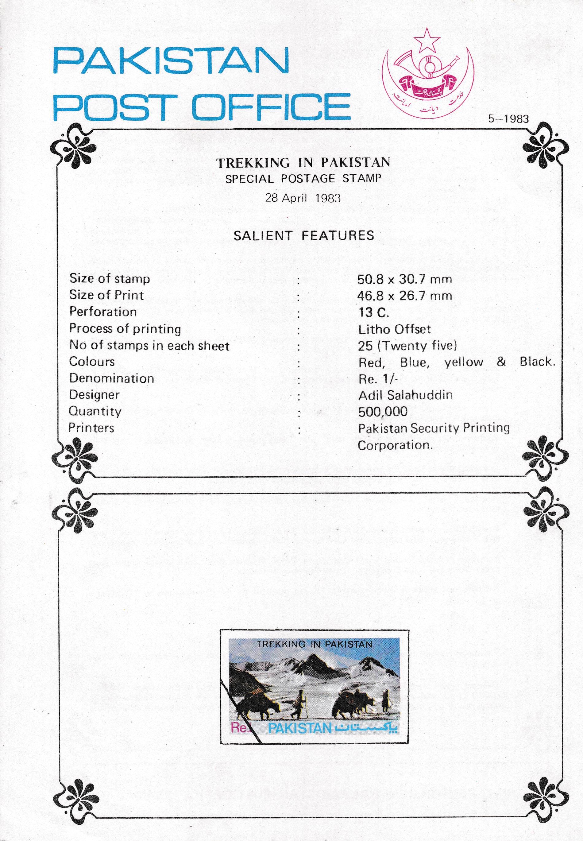 (image for) Pakistan Fdc 1983 Brochure & Stamp 25th Trekking In Pakistan Yak