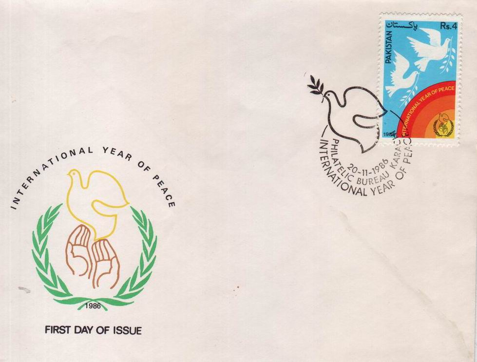 (image for) Pakistan Fdc 1986 Brochure & Stamp International Year Of Peace
