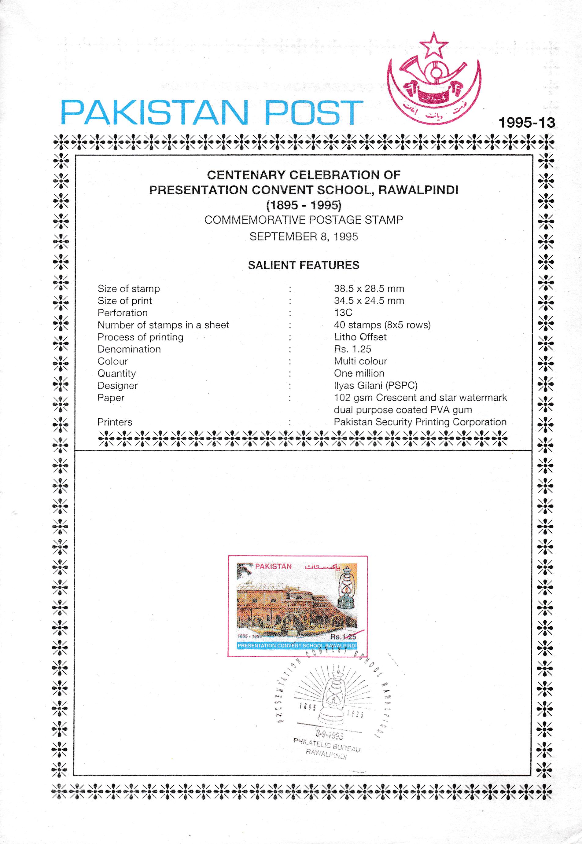 (image for) Pakistan Fdc 1995 Brochure Stamp Presentation Convent