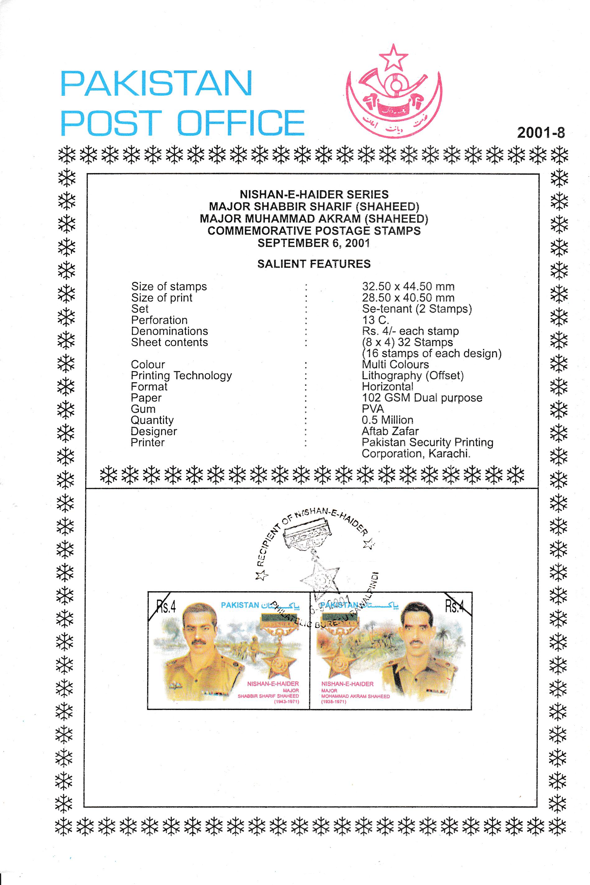 (image for) Pakistan Fdc 2001 Brochure & Stamps Nishan e Haider Major Akram
