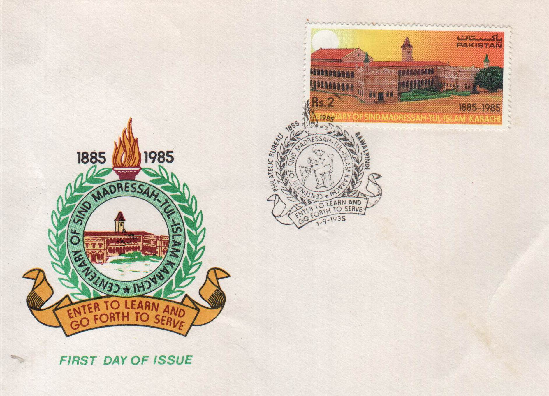 Pakistan Fdc 1985 Brochure & Stamp Sind Madreesah Tul Islam - Click Image to Close