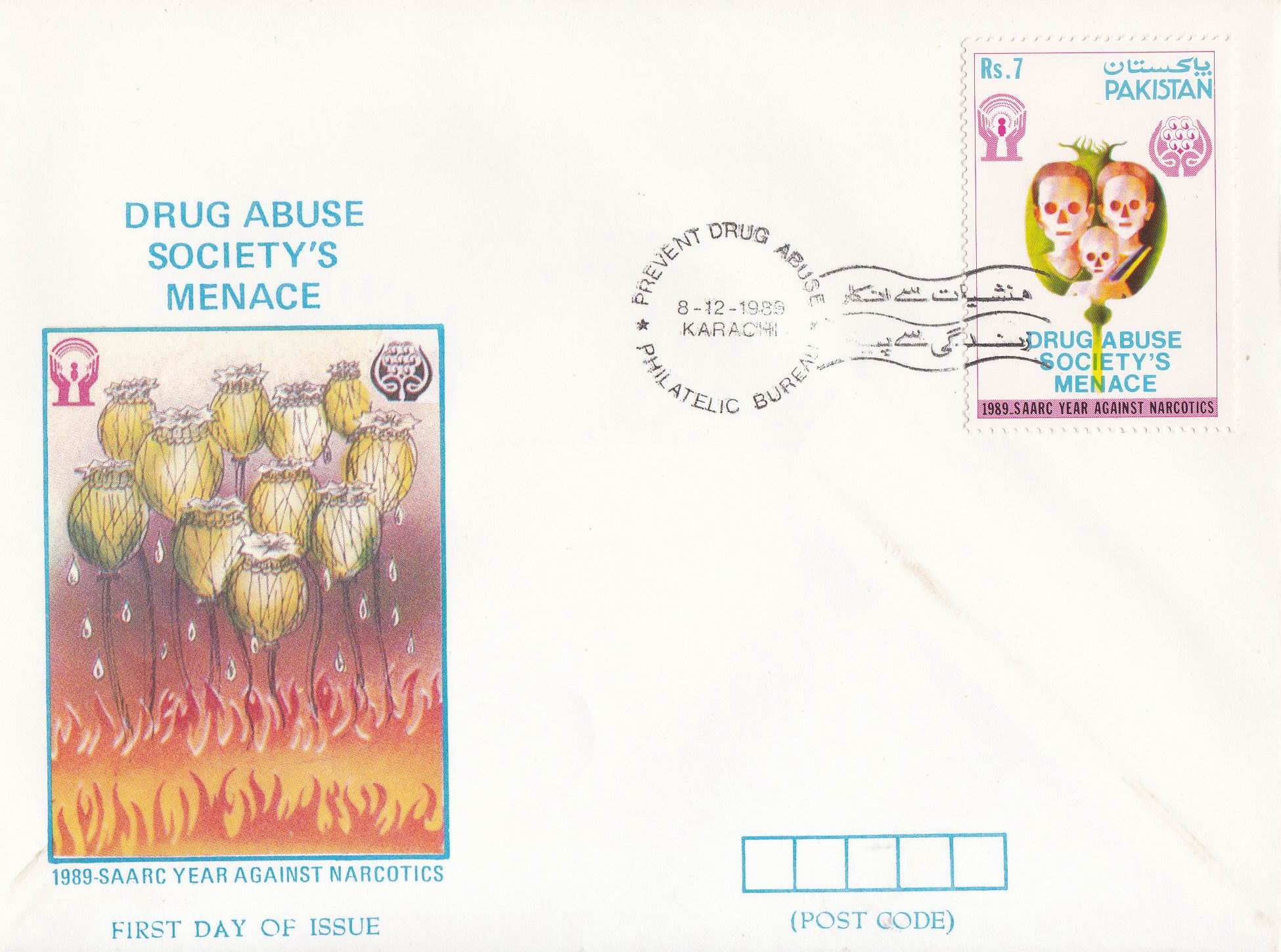 (image for) Pakistan Fdc 1989 Brochure & Stamp Drug Abuse Society Menace