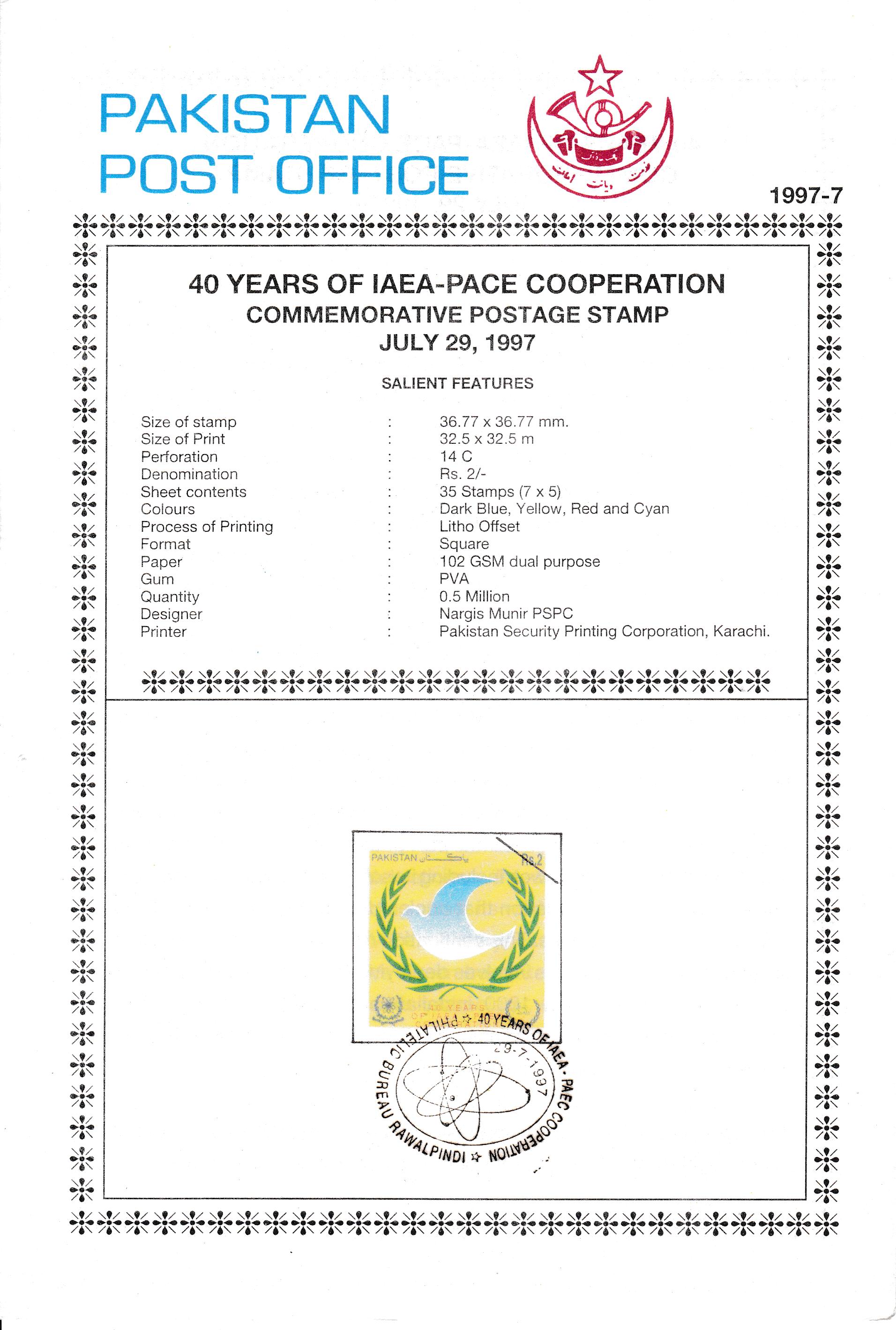 (image for) Pakistan Fdc 1997 Brochure Stamp International Atomic IAEA