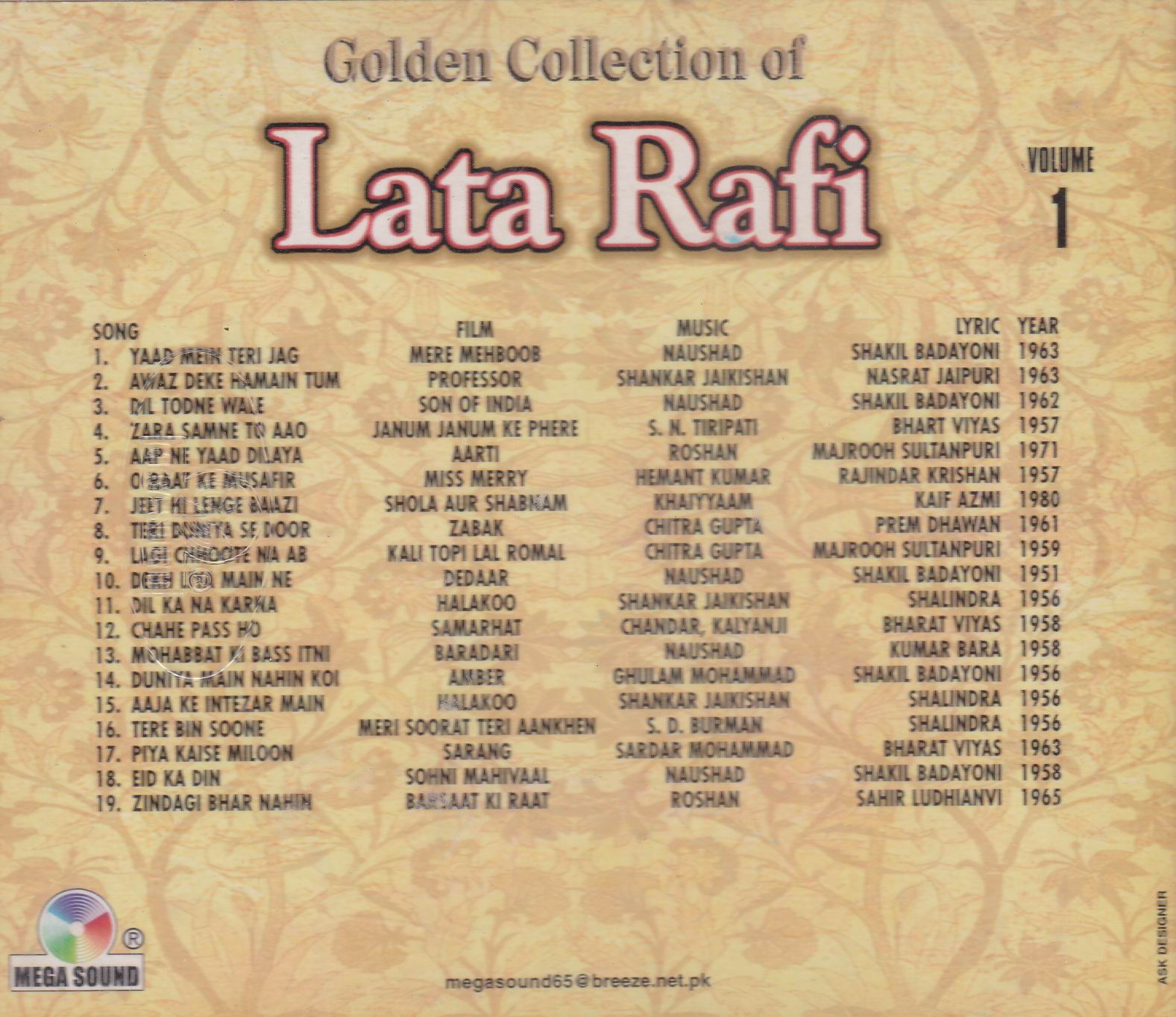 Golden Collection Of Lata Rafi Vol 1 MS CD Superb Recording - Click Image to Close
