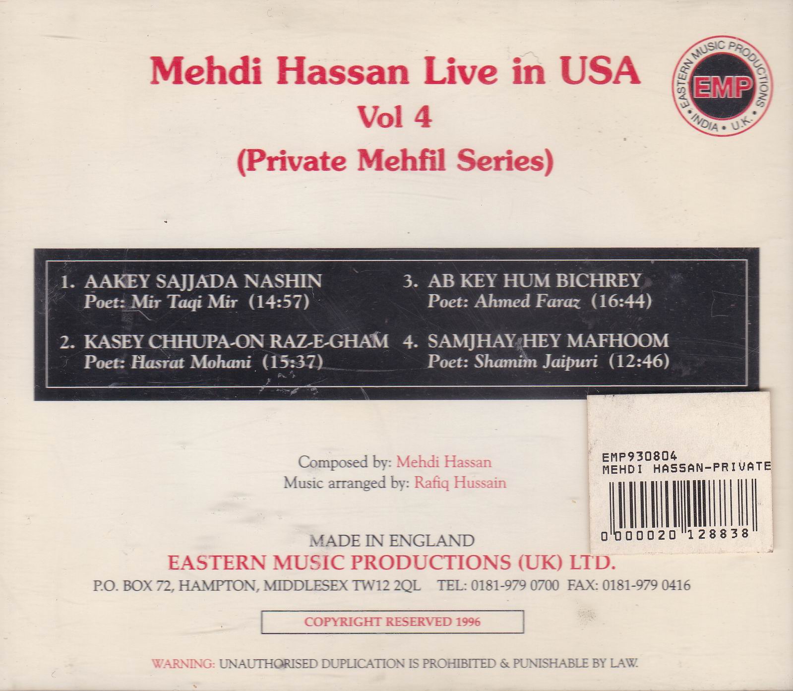 Best Of Mehdi Hassan Live In India - Click Image to Close