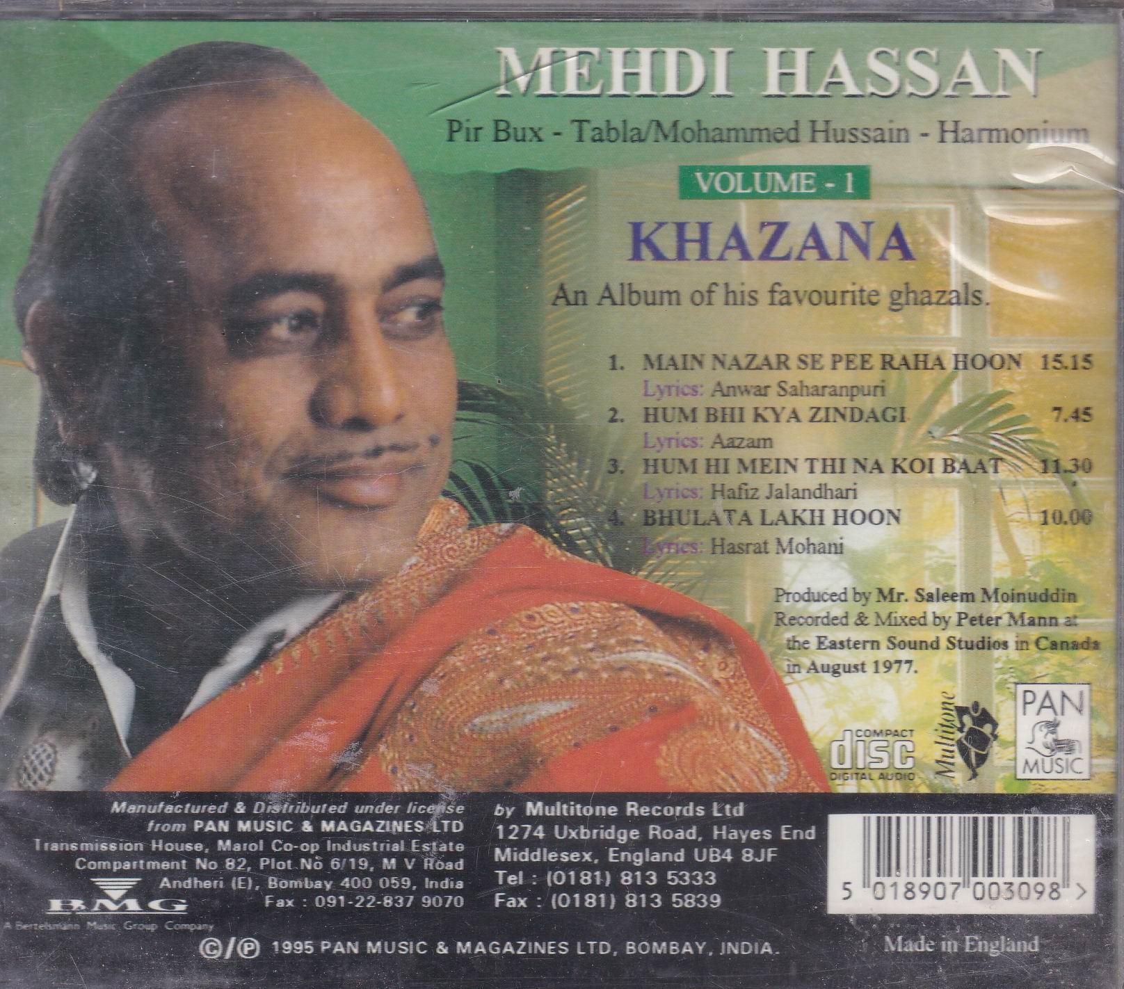 Golden Greats Of Mehdi Hassan Ghazals Vol 1 Pan Music CD - Click Image to Close