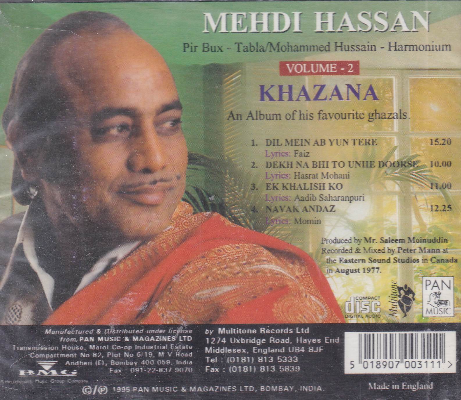 Golden Greats Of Mehdi Hassan Ghazals Vol 2 Pan Music CD - Click Image to Close