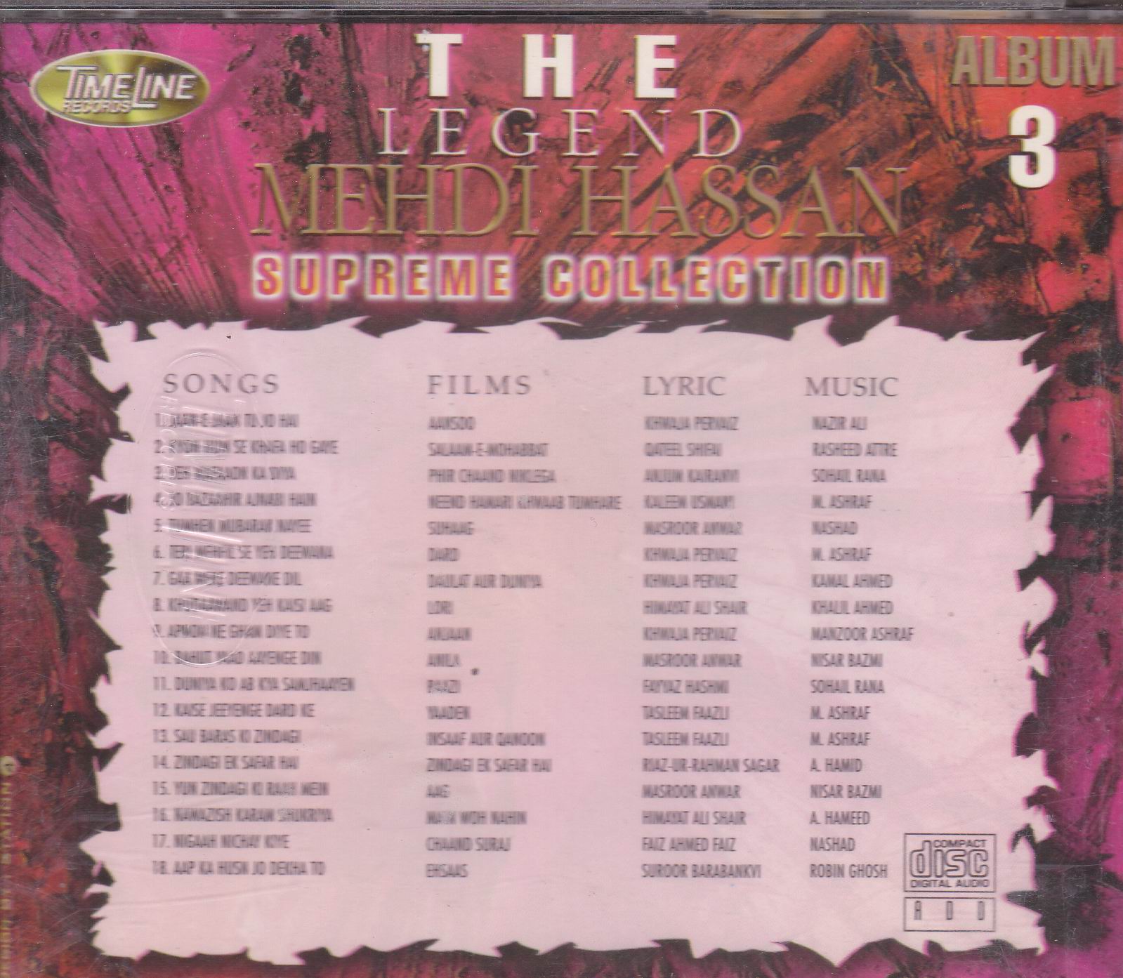 Mehdi Hassan Film Hits Vol 3 TL CD Superb Recording - Click Image to Close