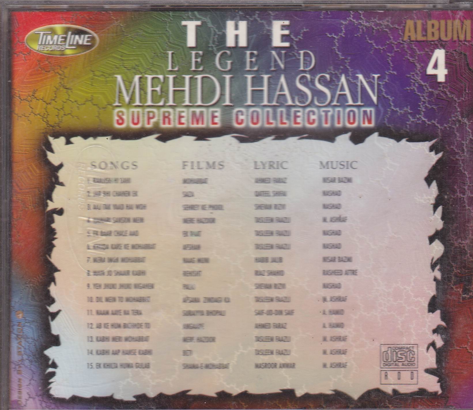 Mehdi Hassan Film Hits Vol 4 TL CD Superb Recording - Click Image to Close