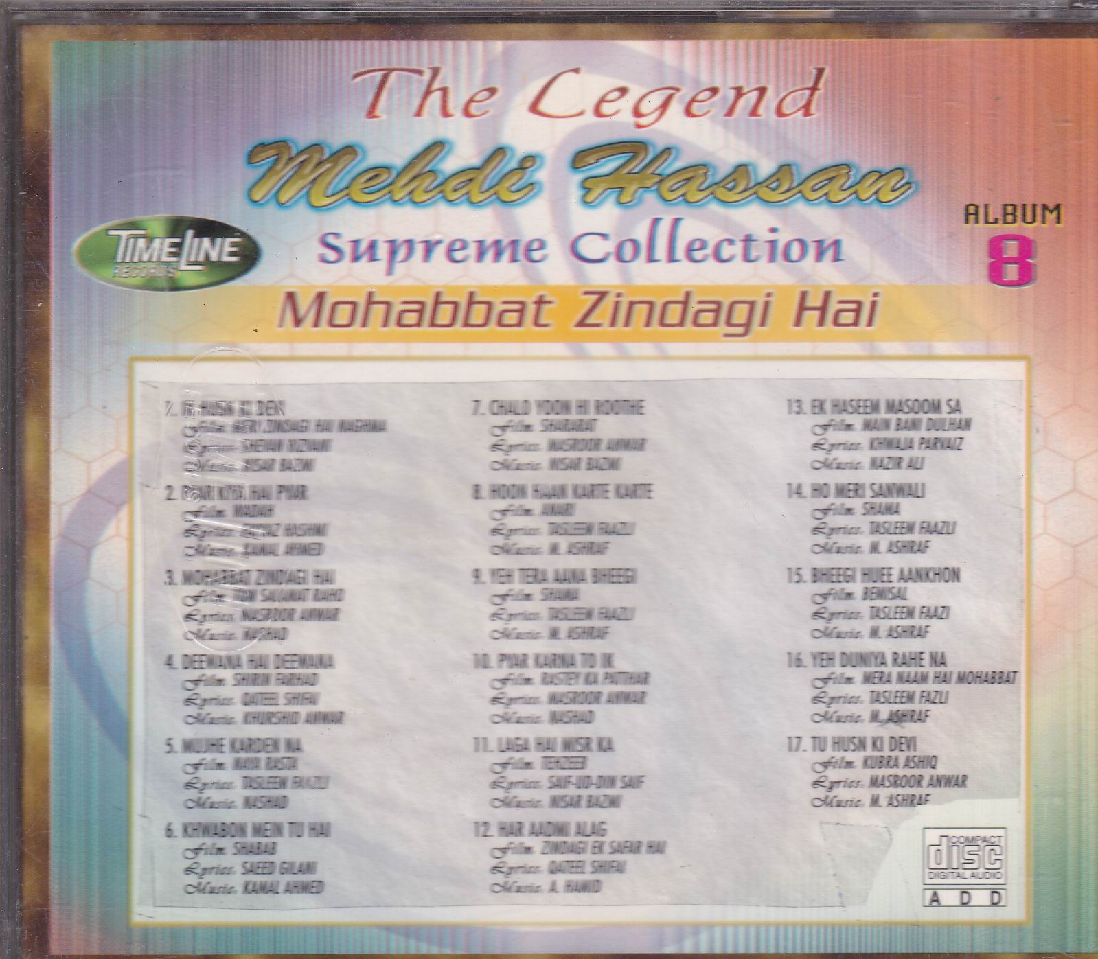 Mehdi Hassan Film Hits Vol 8 TL CD Superb Recording - Click Image to Close