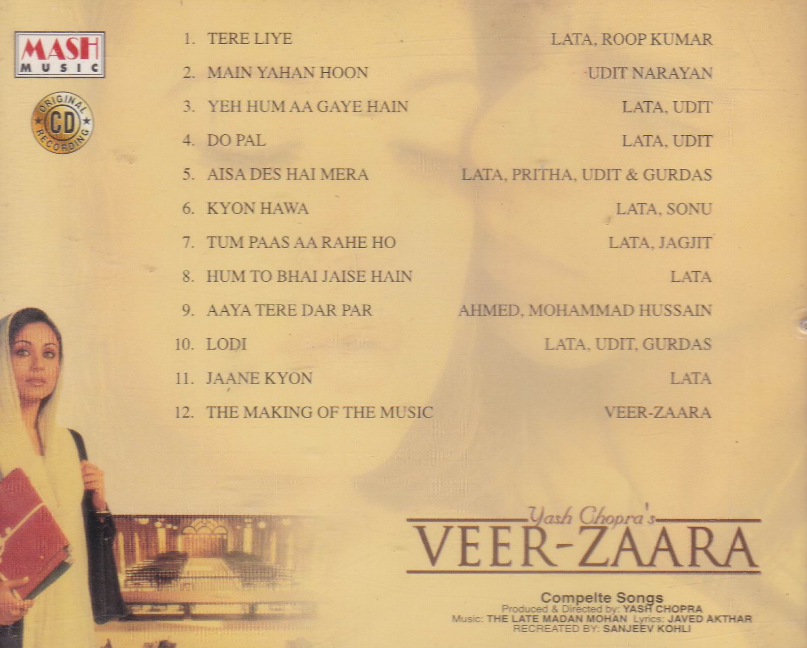 (image for) Indian Cd VeerZaara Complete Songs Mash Cd