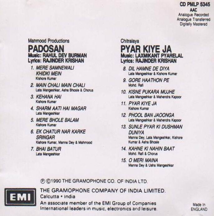(image for) Indian Cd Padosan Pyar Kiye Ja EMI CD