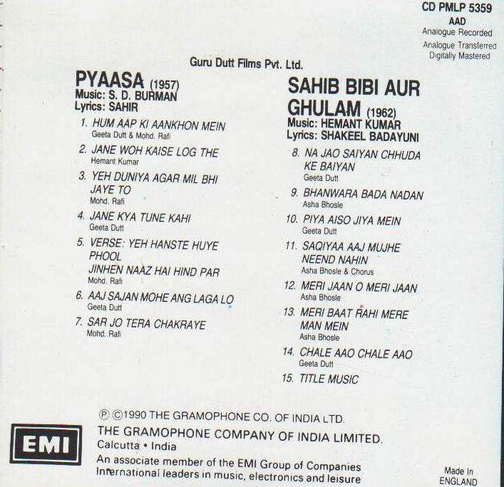 (image for) Indian Cd Pyaaasa Sahib Bibi Aur Ghulam EMI CD