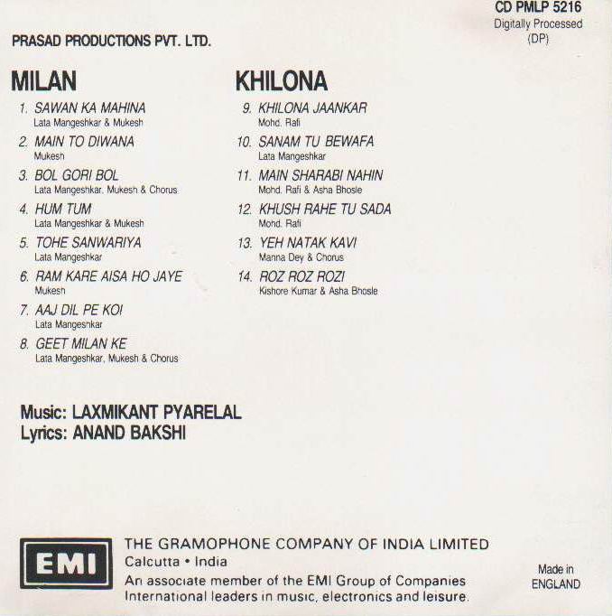 (image for) Indian Cd Milan Khilona EMI CD